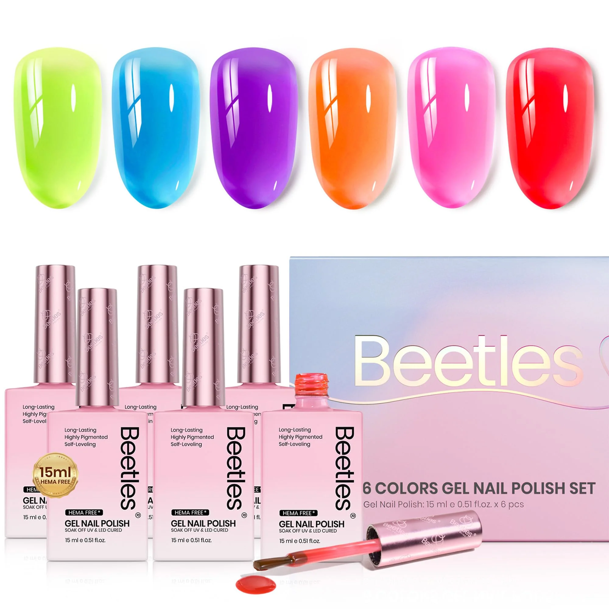 Hema-free Neon Jelly | Colorful Bottle Nails 6 Color Each 15ml Summer Nails Gel Polish