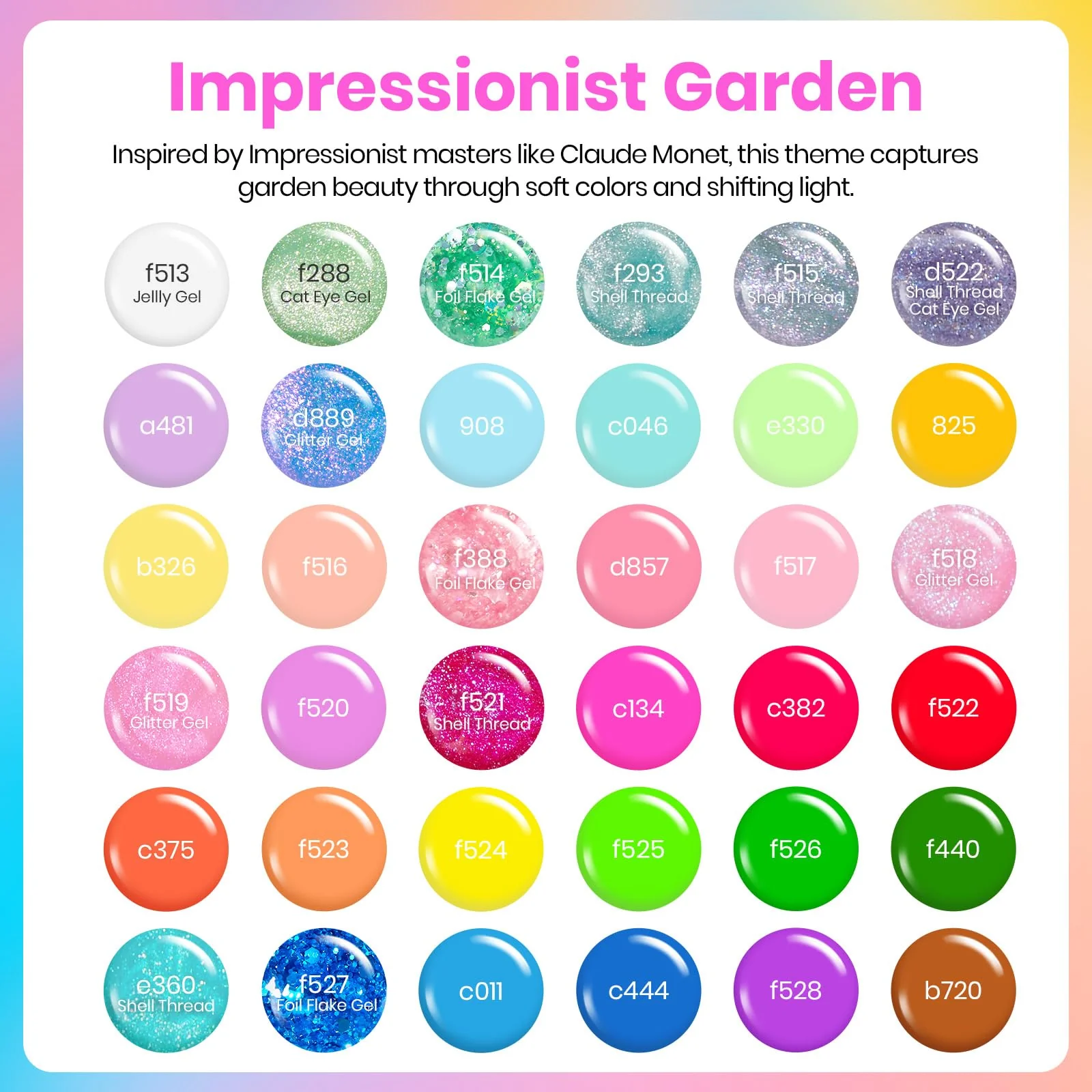 Impressionist Garden - 36 Colors Nails Pastel Gel Polish  Set - Image 2