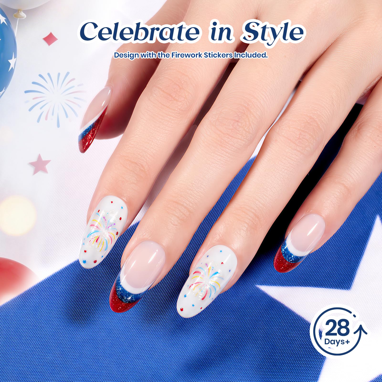 Independence Spark Colors| 6 Colors Cat Eye Gel Polish Set Red White and Glitter Blue - Image 5