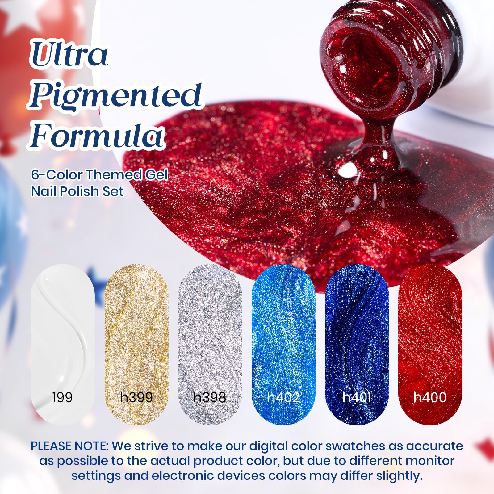 Independence Spark Colors| 6 Colors Cat Eye Gel Polish Set Red White and Glitter Blue - Image 7