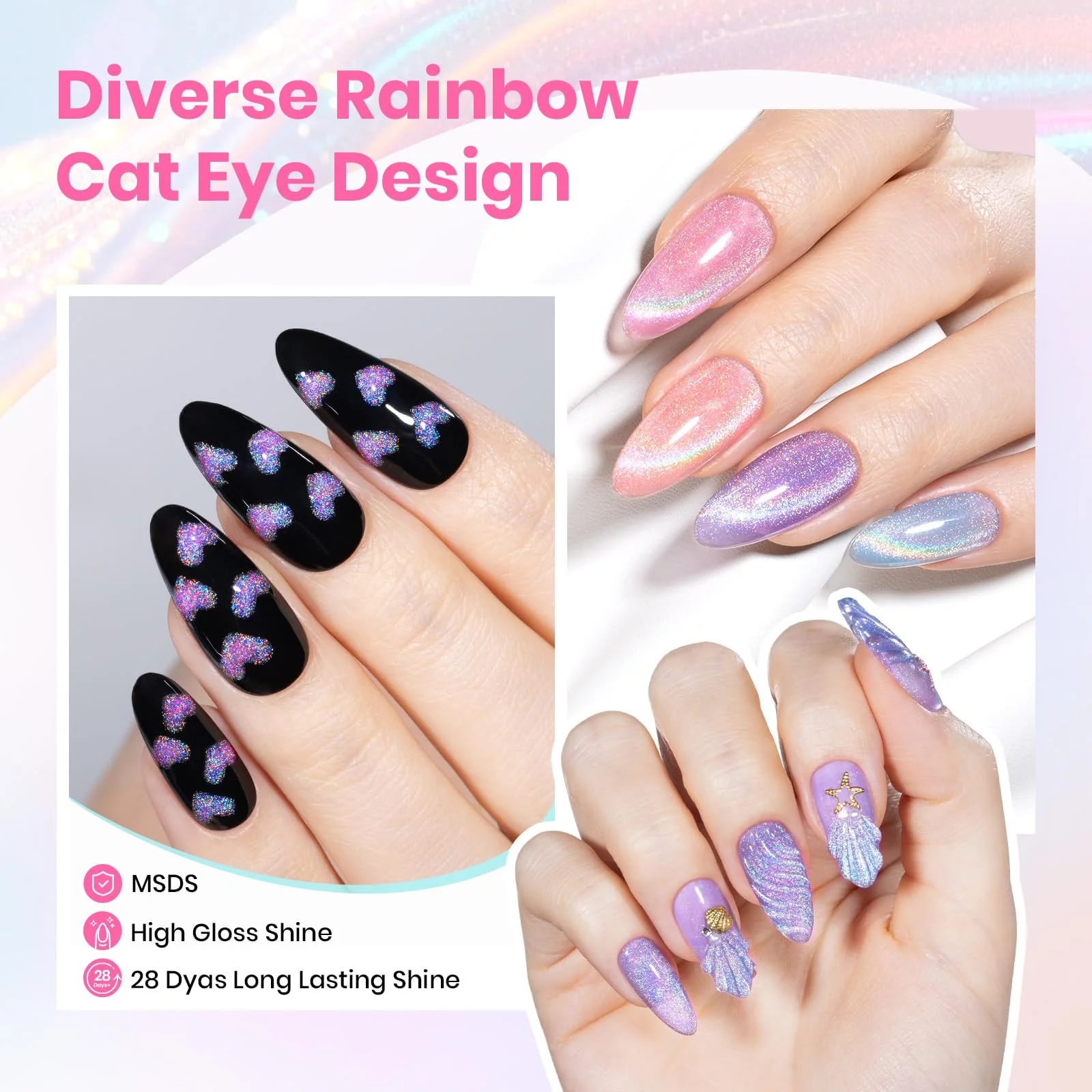 Iridescent Halo Nails  - 6 Colors Summer Rainbow Cat Eye Gel Nail Polish Set - Image 6