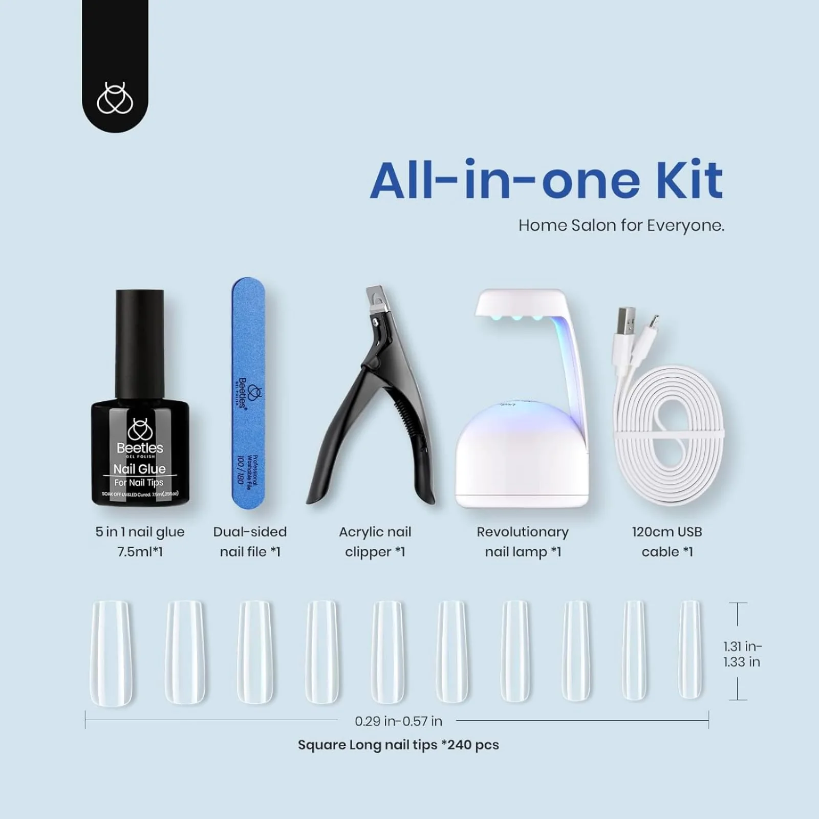 Long Square 210pcs Nail Extension Kit  #086 - Image 4