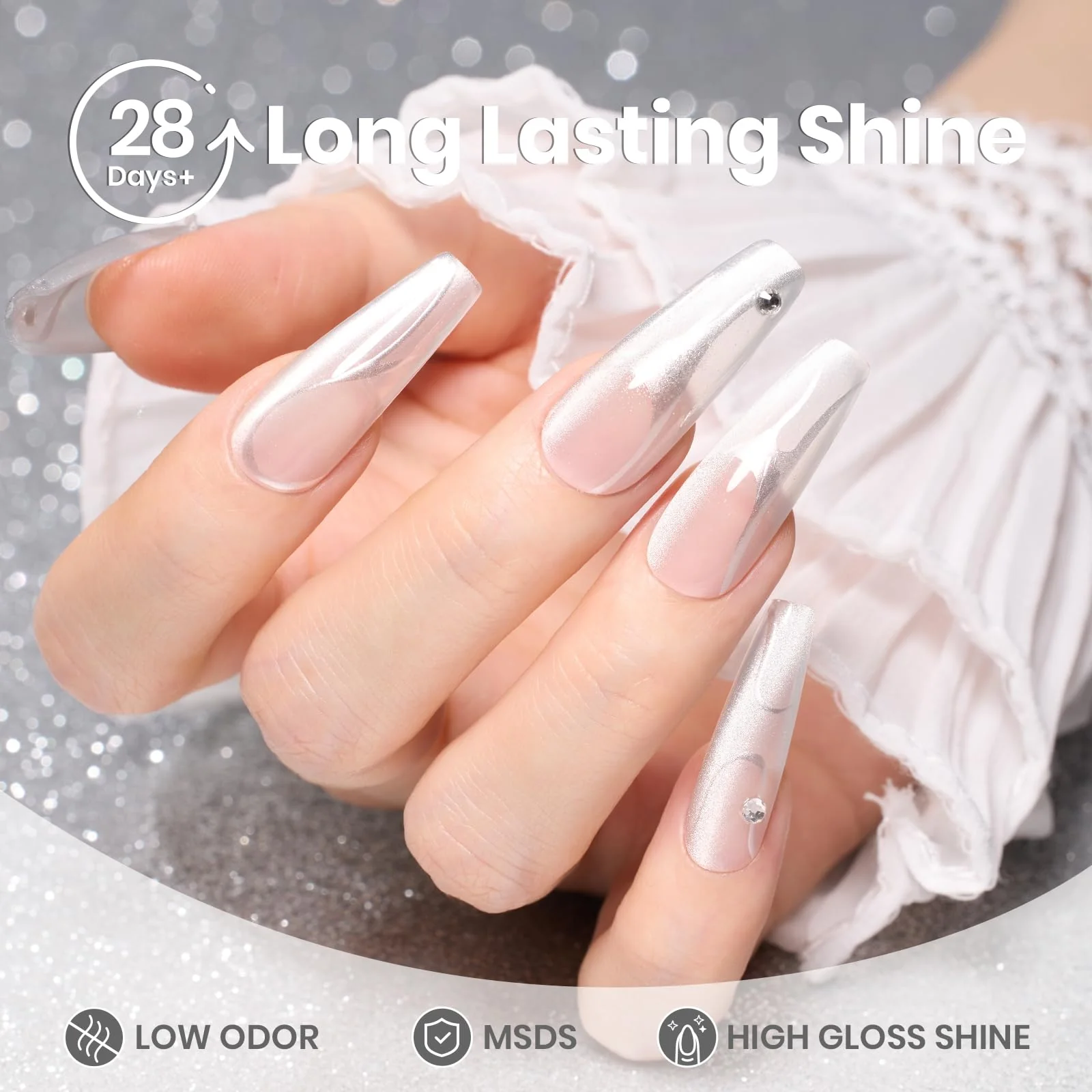 Lunar Gleam Cat Eye - 15ml Gel Polish Silver Nail Colors - Image 8