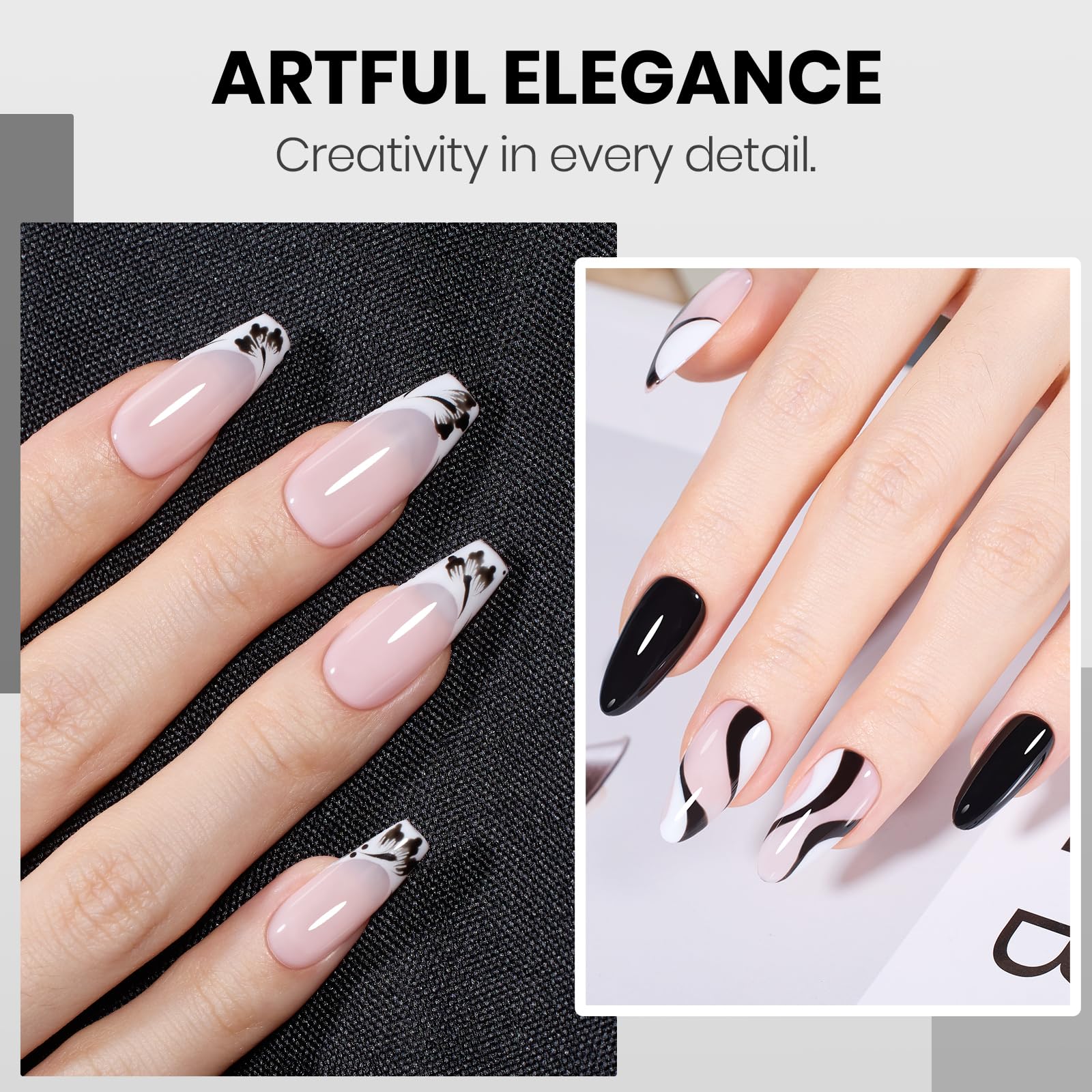 Monochrome Aesthetics Black White Gel Nail Polish Kit - 2 Colors Hema Free (Each 8ml) - Image 6