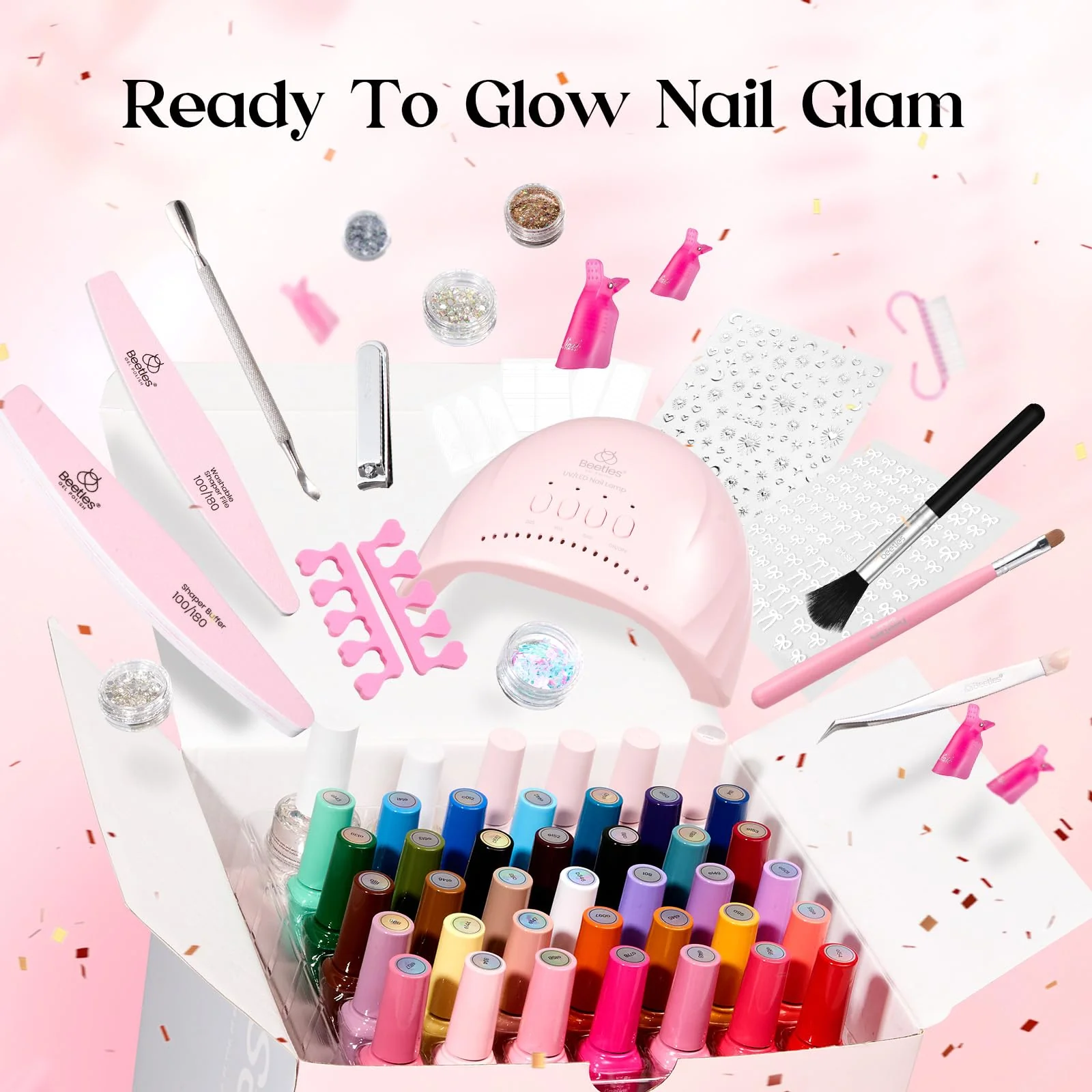 Beetles Gel Nail Starter Kit Mood Mosiac Upgrade Colorful Bottle 35 Colors 68Pcs All-in-One Mani Set - Image 6