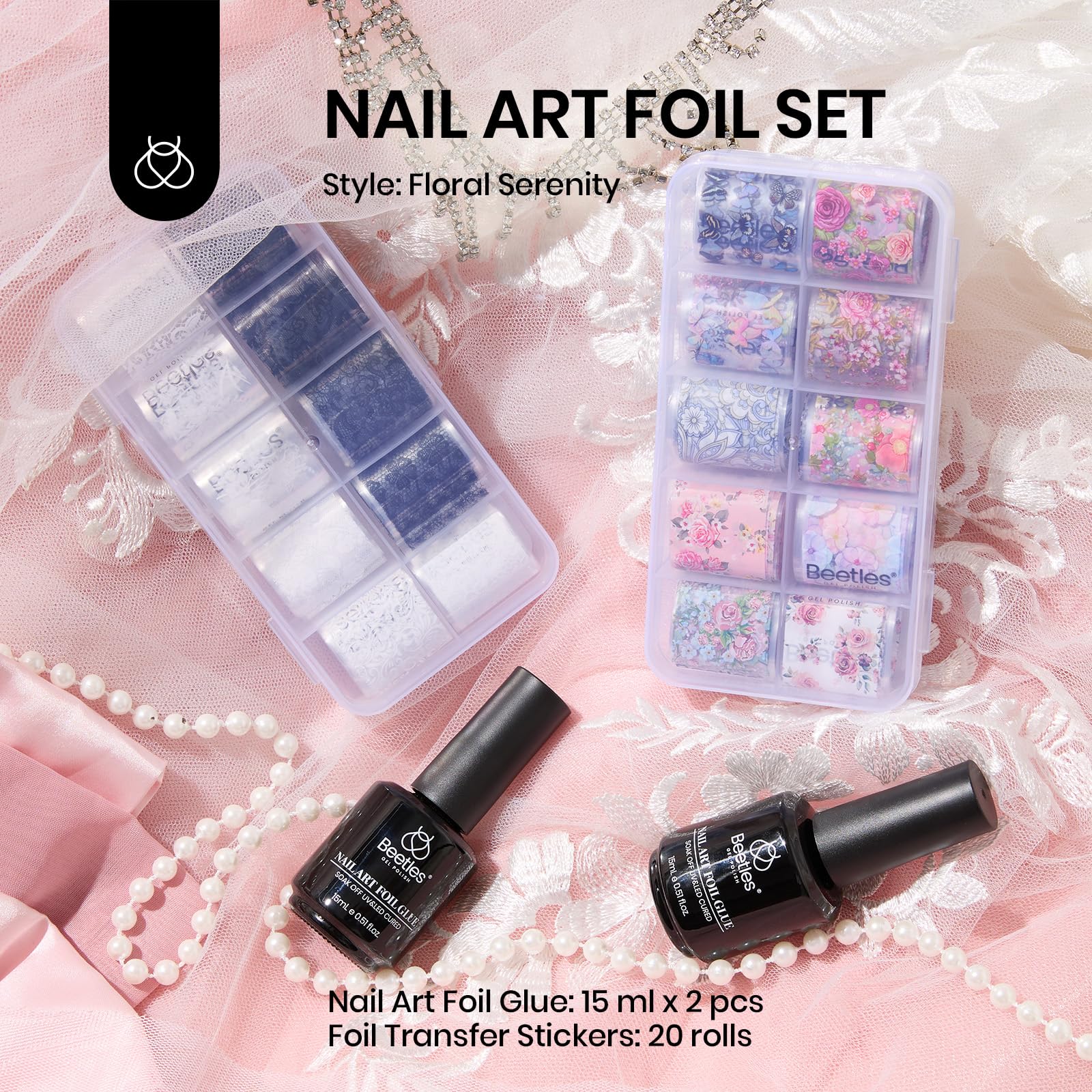 Nail Foil Glue Gel 15ML*2 With 20 Pcs Classic Stickers Nail Transfer Set - Image 5