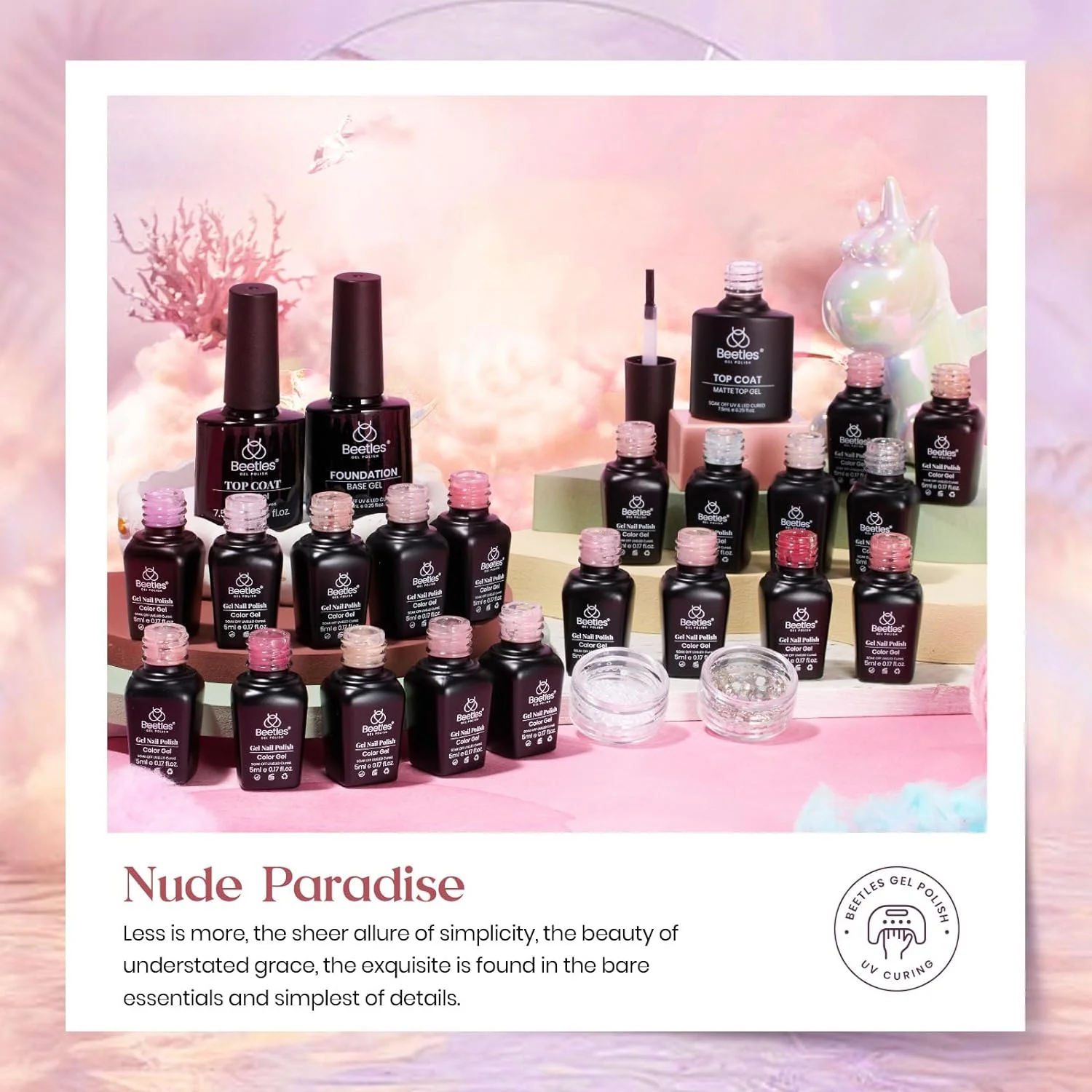 Nude Paradise-20 Gel Colors Nails Set with Top and Base Coat (5ml/Each) - Image 3