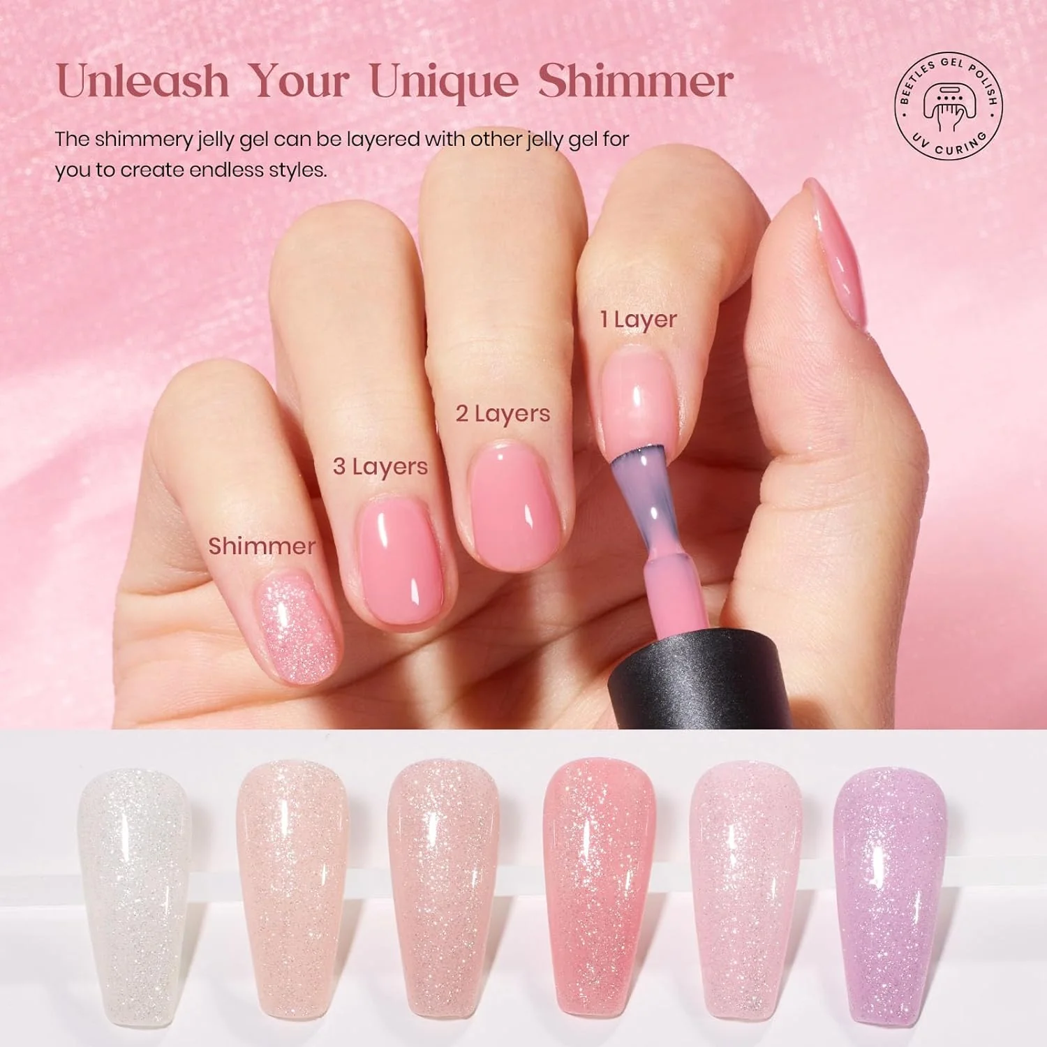 Nude Paradise-20 Gel Colors Nails Set with Top and Base Coat (5ml/Each) - Image 4