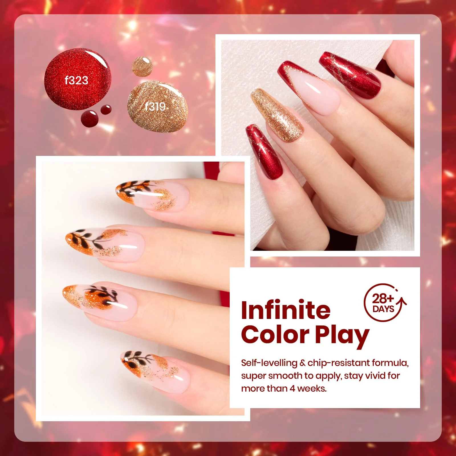 Passion Rush - 6 Colors Autumn Glitter Shimmer Gel Nails Polish Set - Image 3