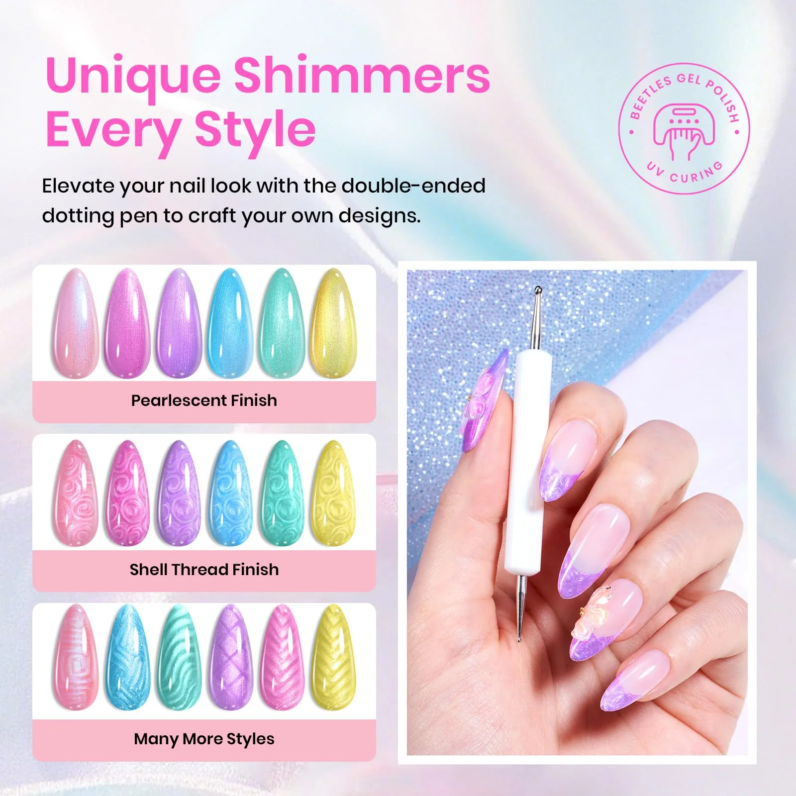 Pastel Whirlwind | 6 Colors Shell Thread Dreamy Mermaid Nails Gel Polish Summer Nails Set - Image 2
