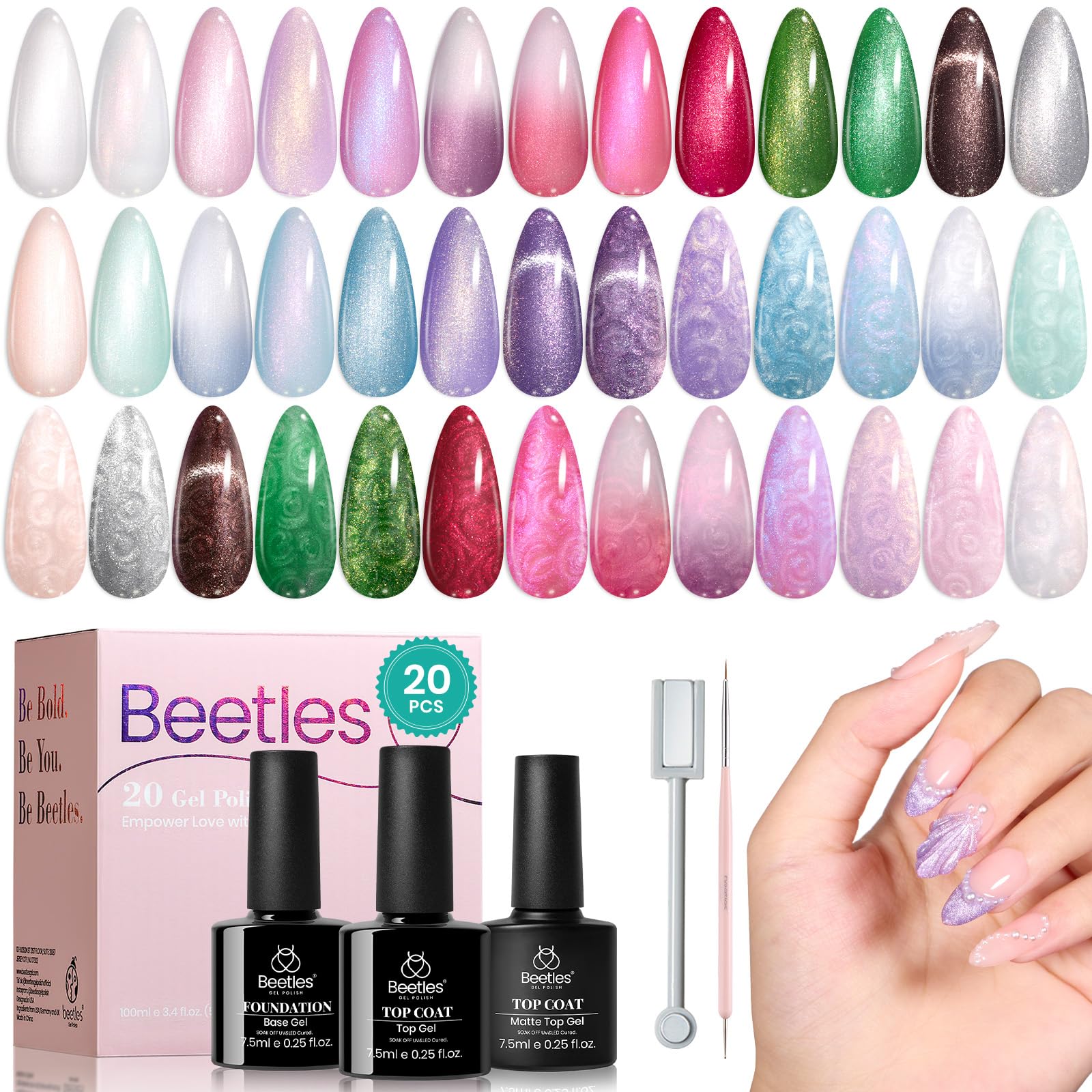 Pearl Shell Cat Eye Glitter 20 Gel Colors Set - Image 9