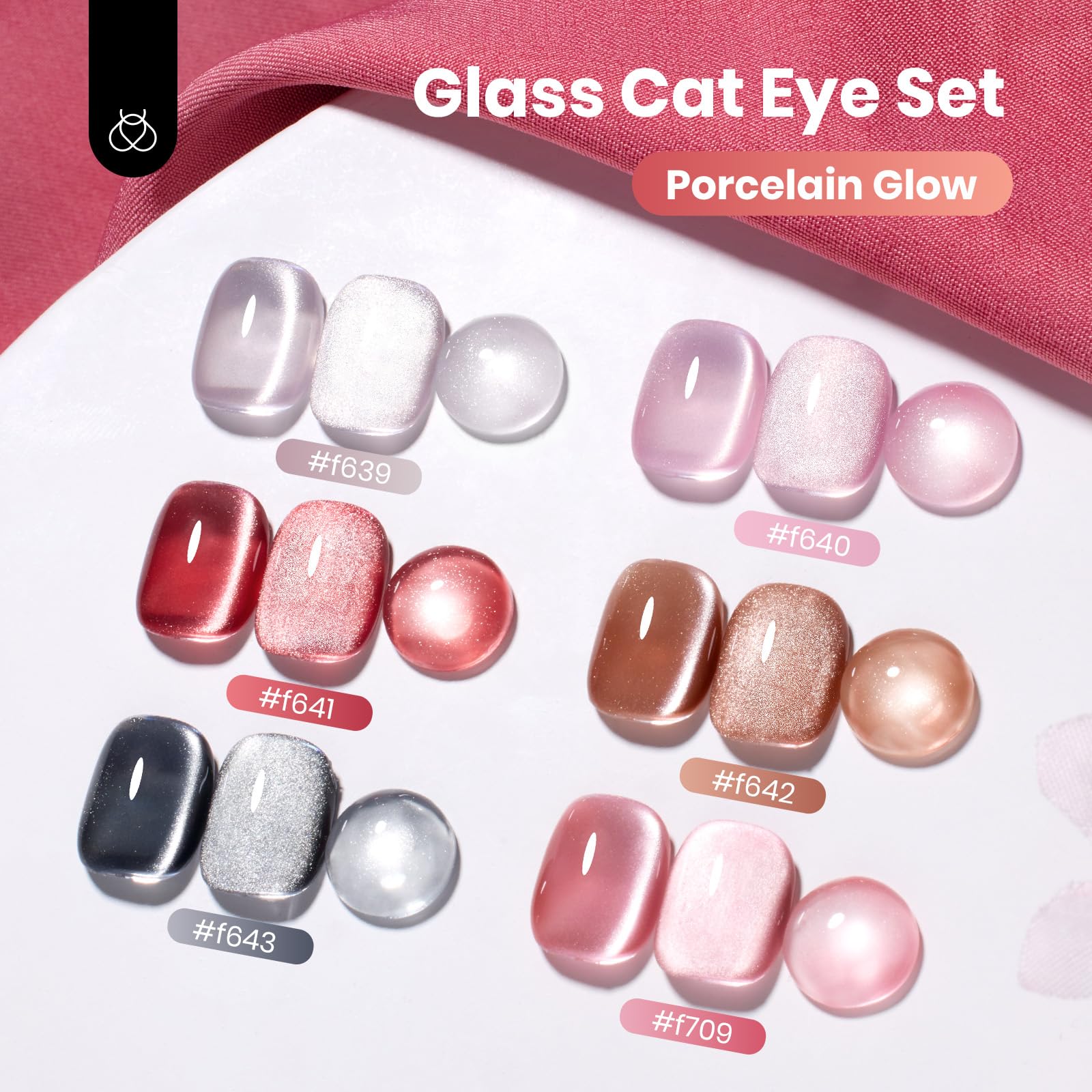 Porcelain Glow Winter Nails - Cat Eye Pink 6 Colors Gel Polish Set - Image 2