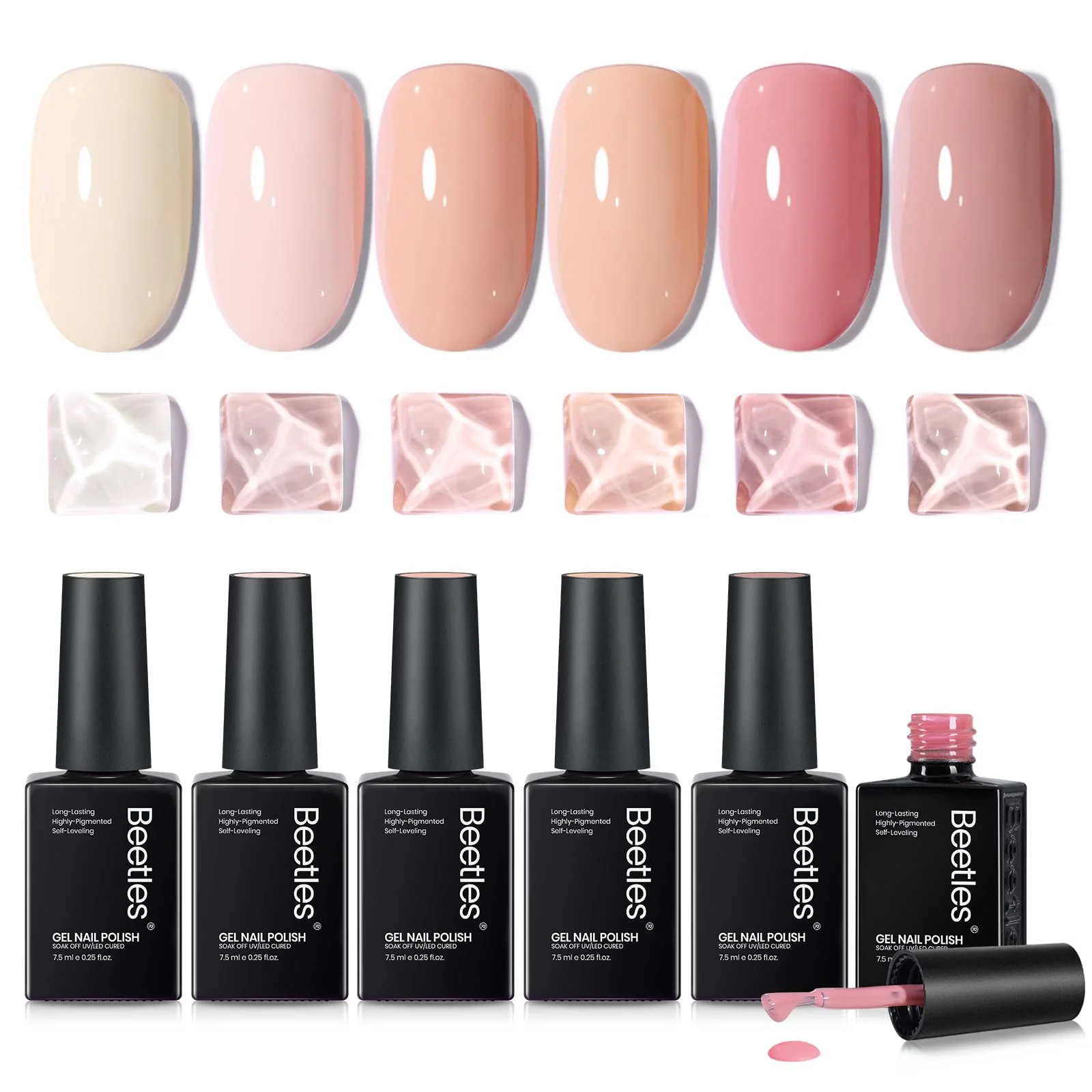 Glossy and Matte Effect - 6 Colors Summer Nails Light Pink Nude Gel Polish Soak Off Kit