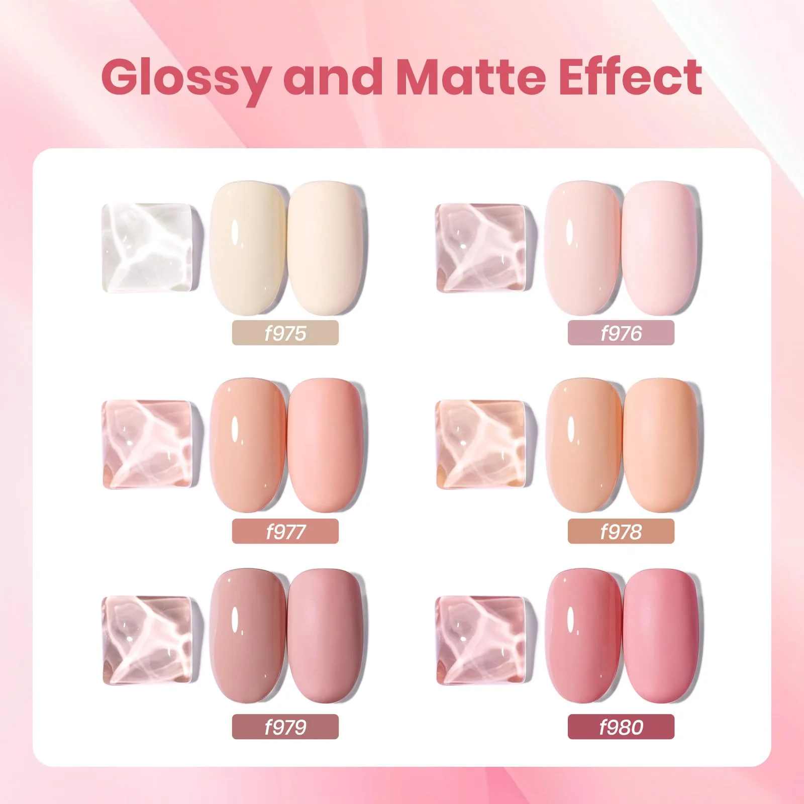 Glossy and Matte Effect - 6 Colors Summer Nails Light Pink Nude Gel Polish Soak Off Kit - Image 2