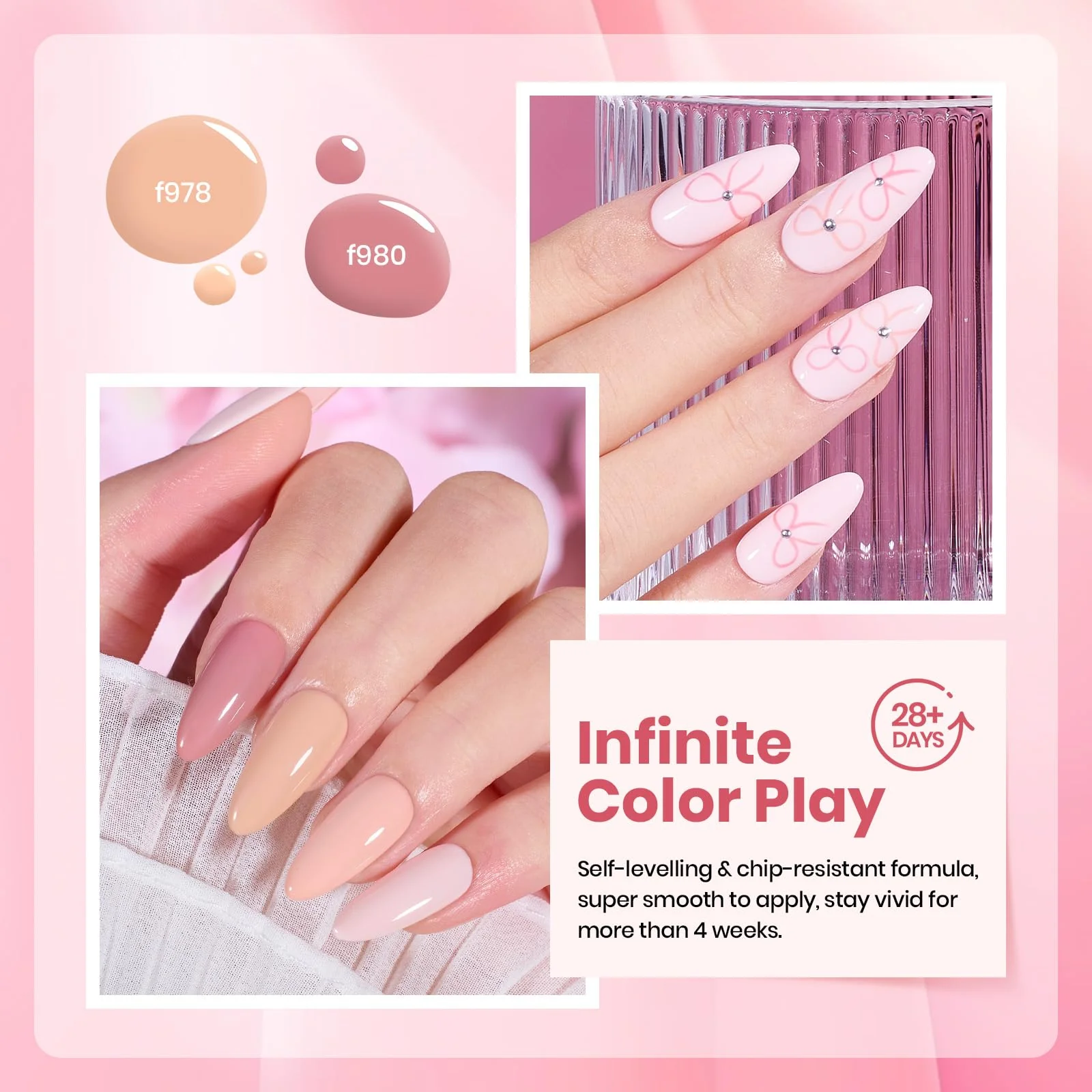 Glossy and Matte Effect - 6 Colors Summer Nails Light Pink Nude Gel Polish Soak Off Kit - Image 4