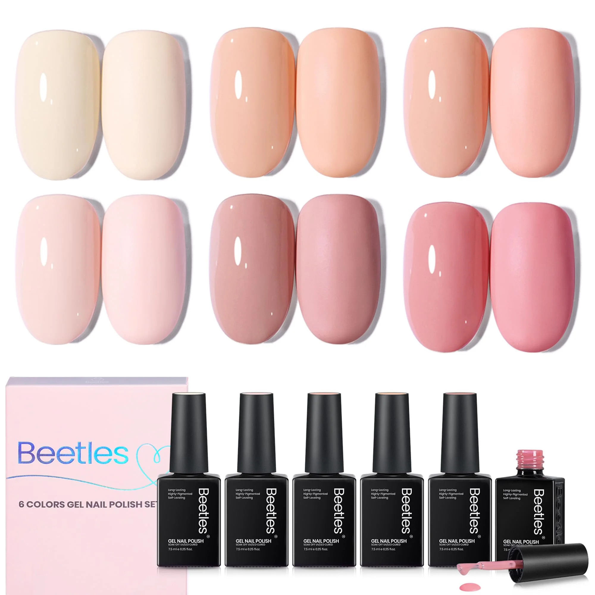 Glossy and Matte Effect - 6 Colors Summer Nails Light Pink Nude Gel Polish Soak Off Kit - Image 9