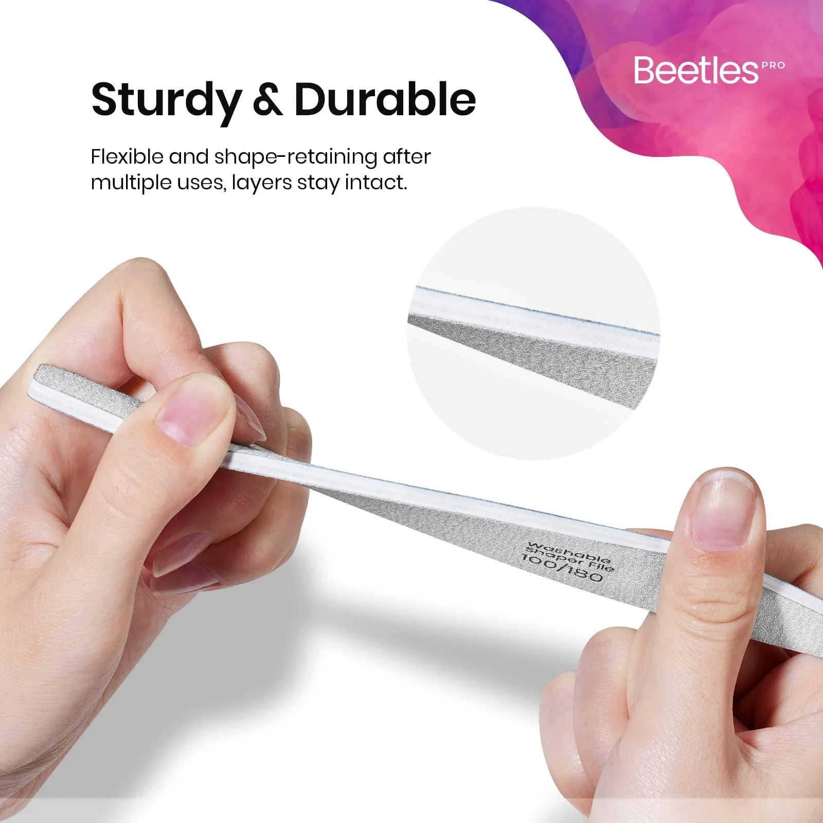 Professional Grade - 25 Pcs Beetles 2-in-1 Washable Nail File Zebra Gray Grit Durable - Image 5