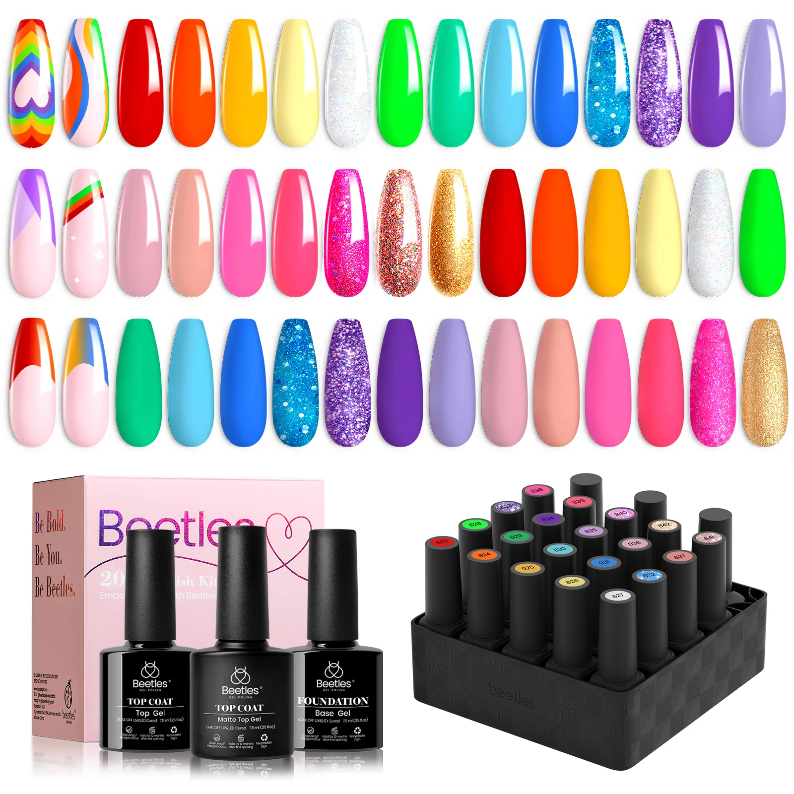 Rainbow- 20 Gel Colors Set with Top and Base Coat (5ml/Each) - Image 9
