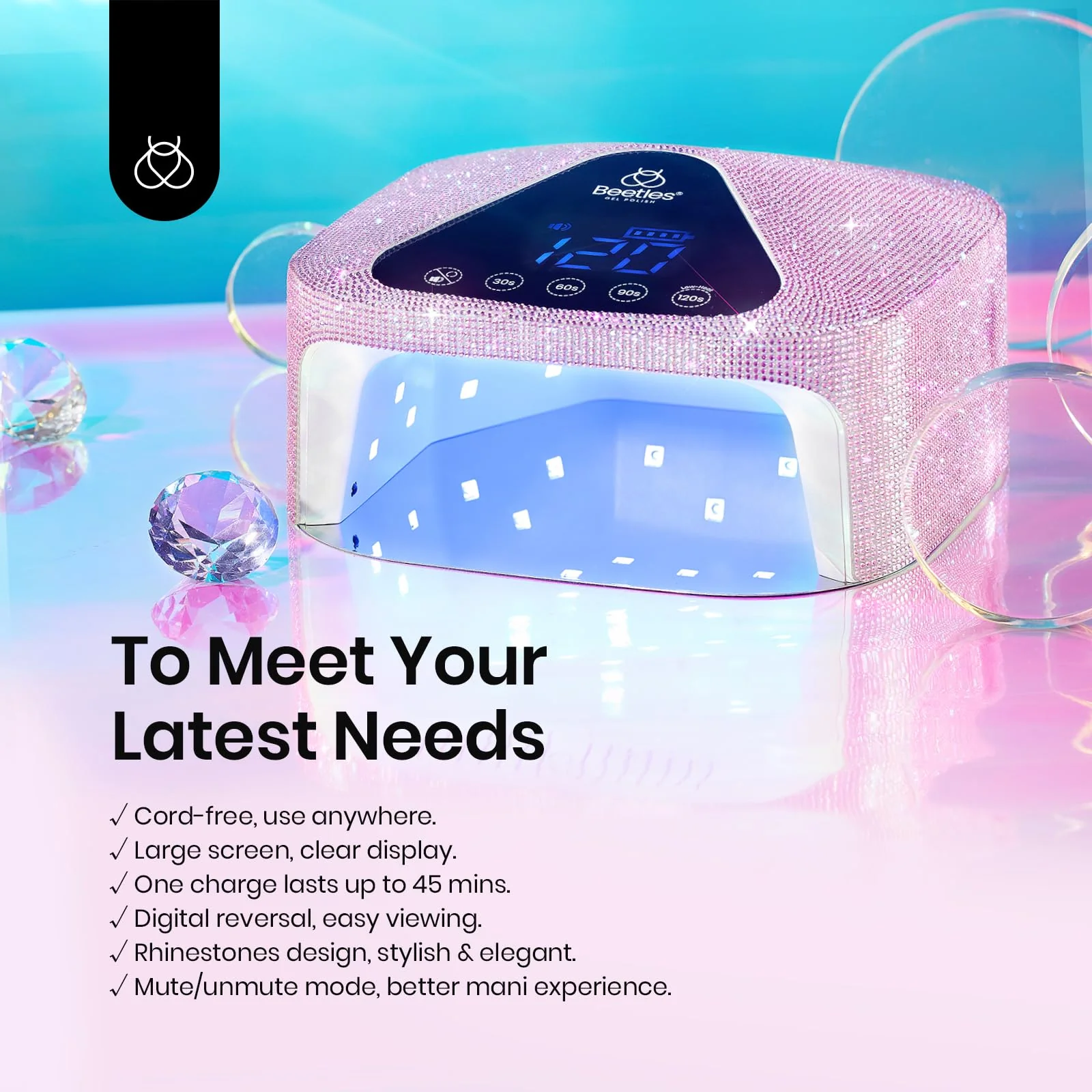 (Free Laser Tote Bag) Rhinestones UV Nail Lamp Cordless  Rechargeable with 4 Modes Professional - Image 4