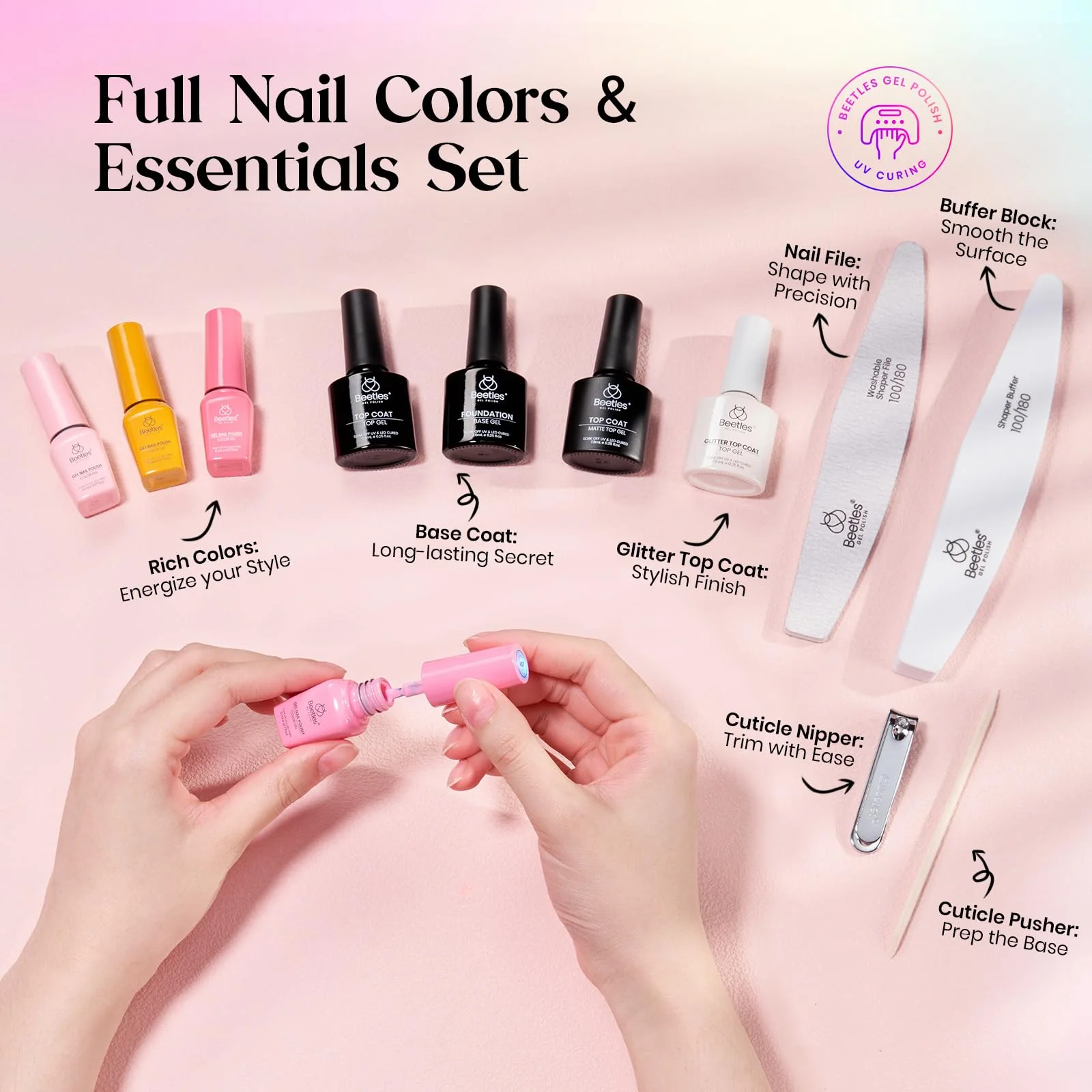 Beetles Gel Nail Starter Kit Shifting Lights 36 Colors Brown Glitter All-in-One Mani Kit - Image 5