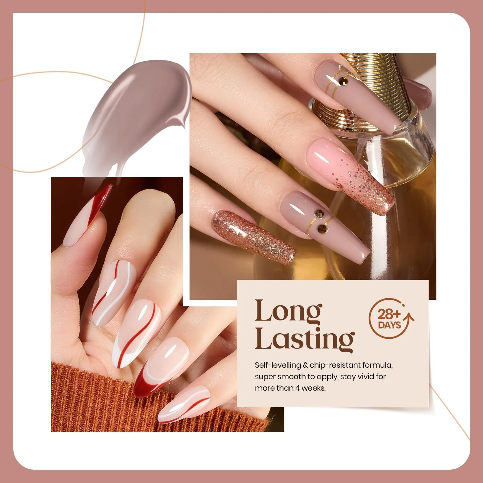 Smooth Hazelnut - 6 Colors Nails Neutral Grey Burgundy Glitter Brown Fall Gel Nail Polish - Image 5