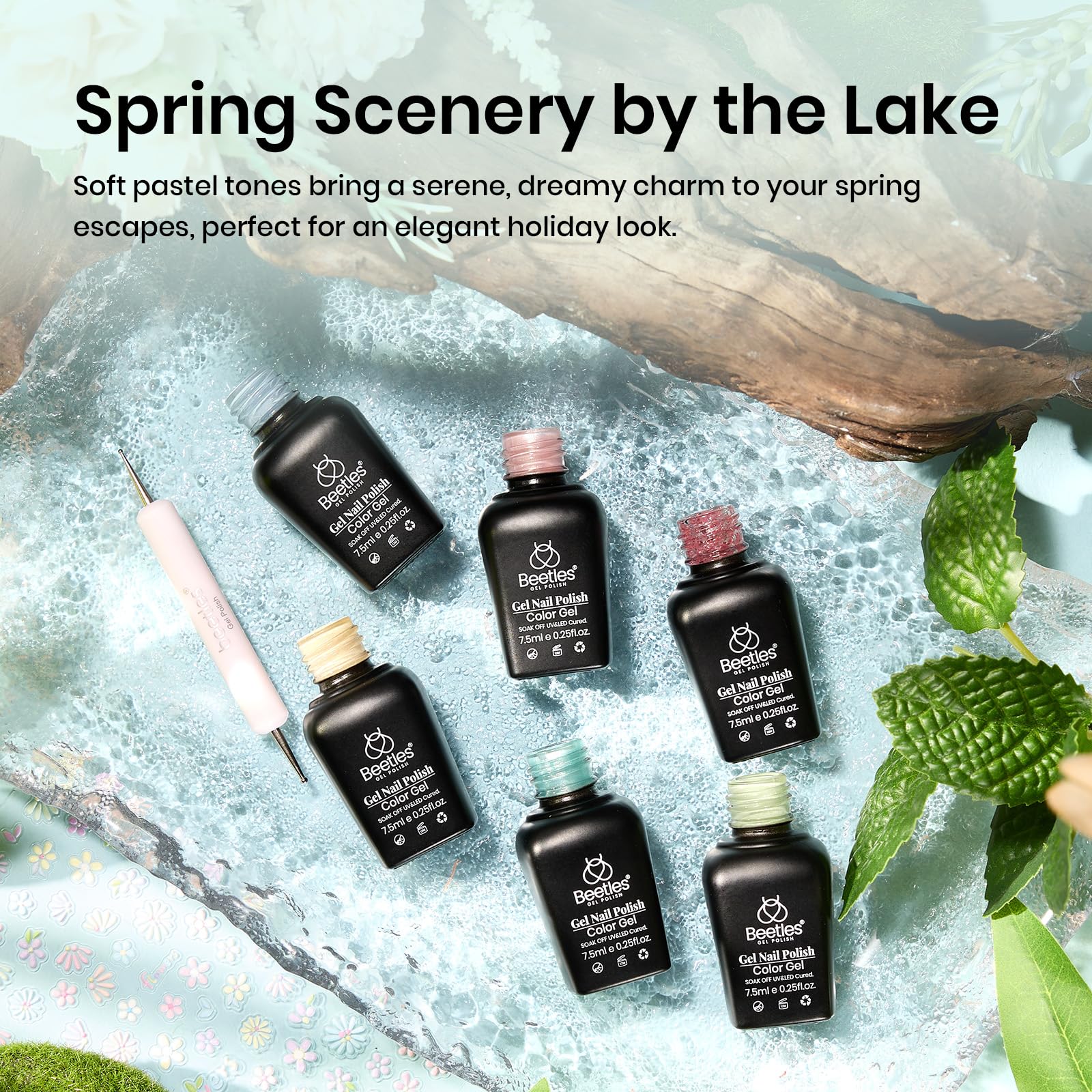 Summer Scenery by the Lake | 6 Colors Shell Thread Effect Flowers Colors Set Nails - Image 3