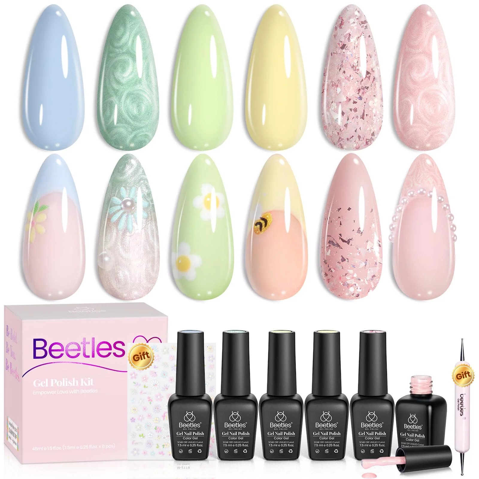 Summer Scenery by the Lake | 6 Colors Shell Thread Effect Flowers Colors Set Nails - Image 7