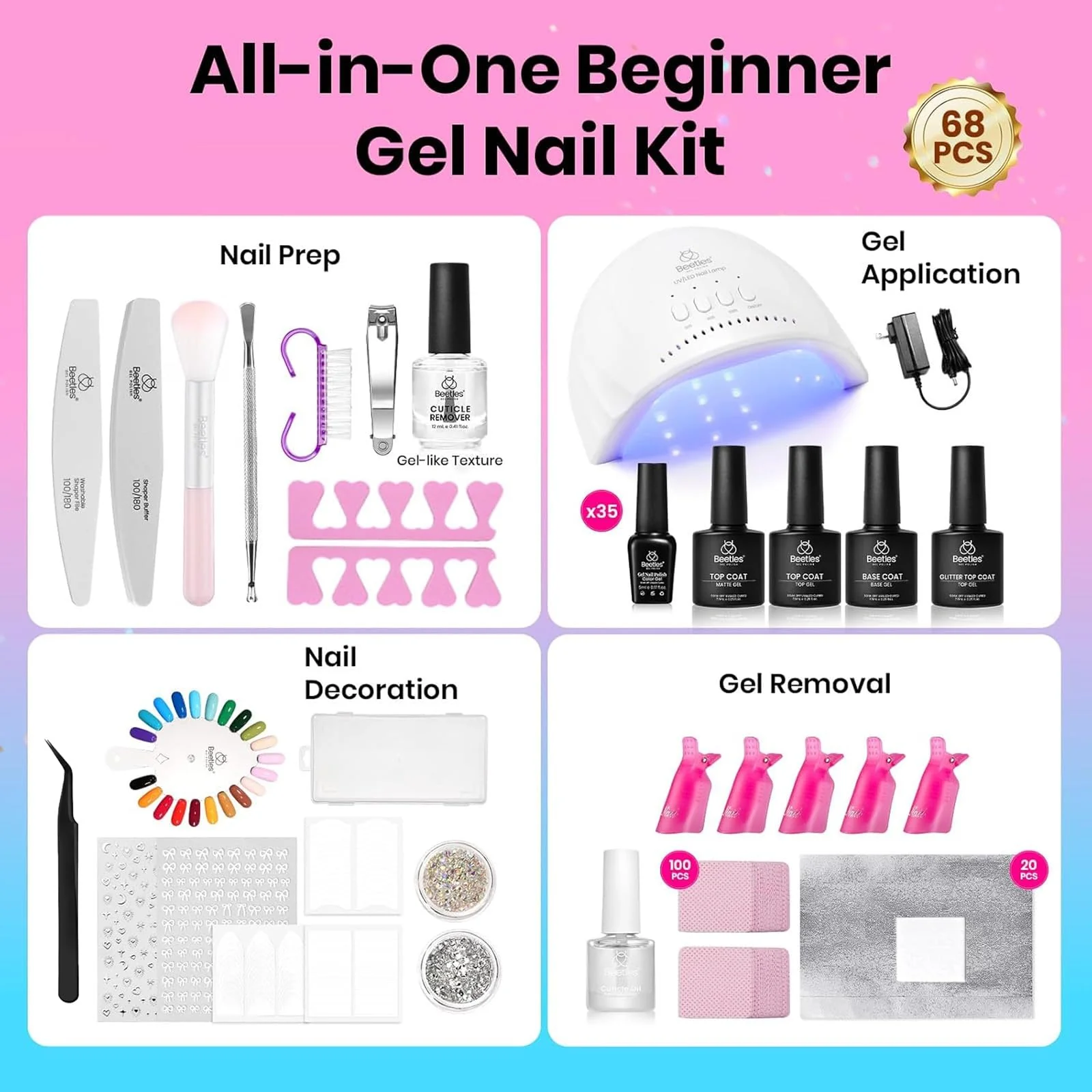 Beetles Gel Nail Starter Kit Emotional Spectrum Manicure 35 Colors 68 Pcs All-in-One Mani Set - Image 2