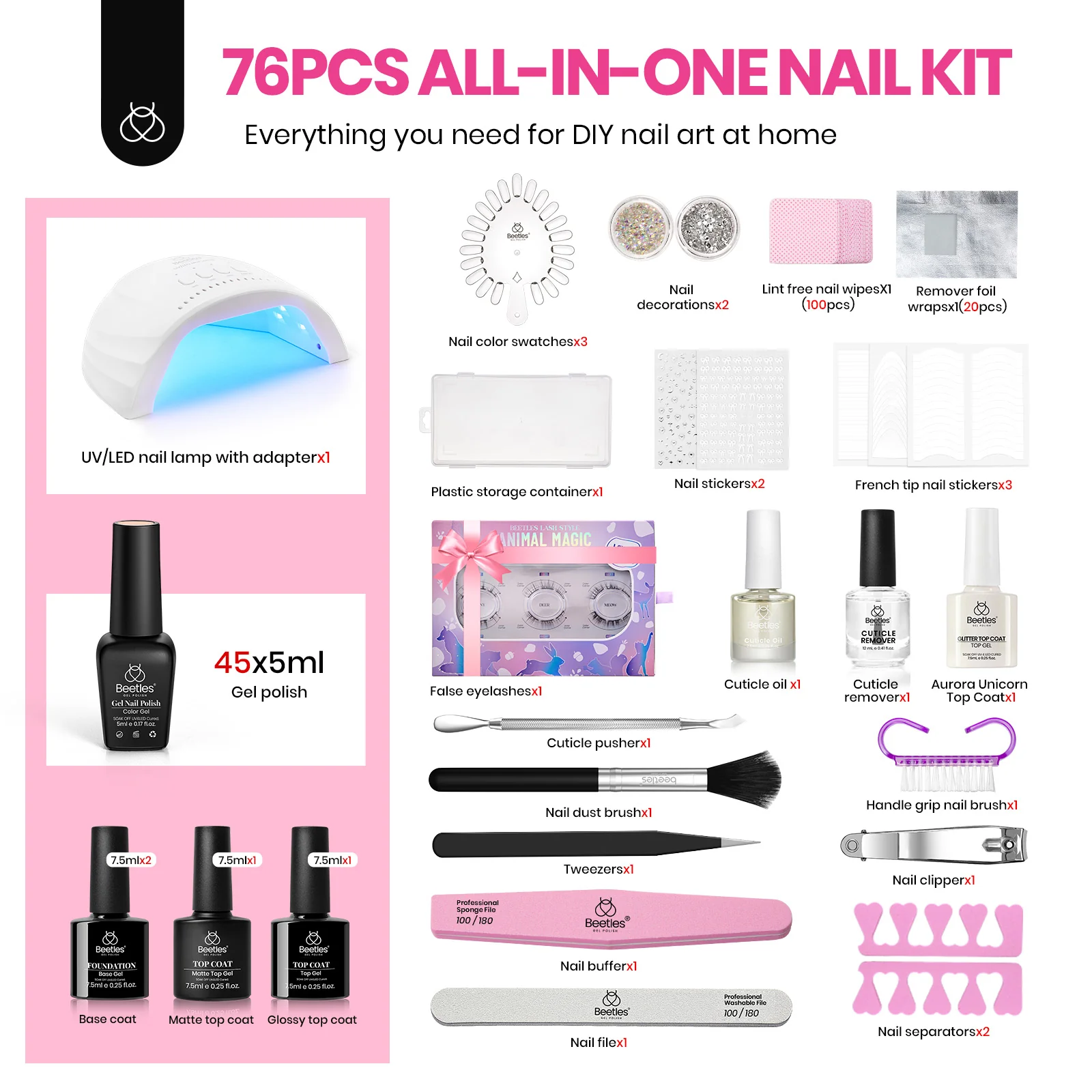 Beetles Gel Nail Starter Kit Chic Outfits Beauty Kit 45 Colors 76Pcs All-in-One Mani Kit - Image 7