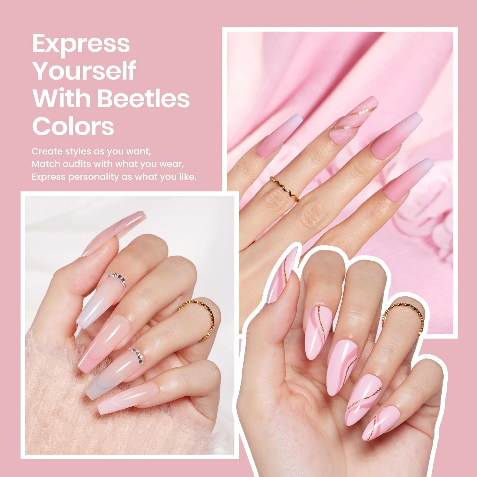 Beetles Gel Nail Starter Kit Elegant Lady 6 Colors Pink Nude Grays All-in-One Mani Set - Image 3