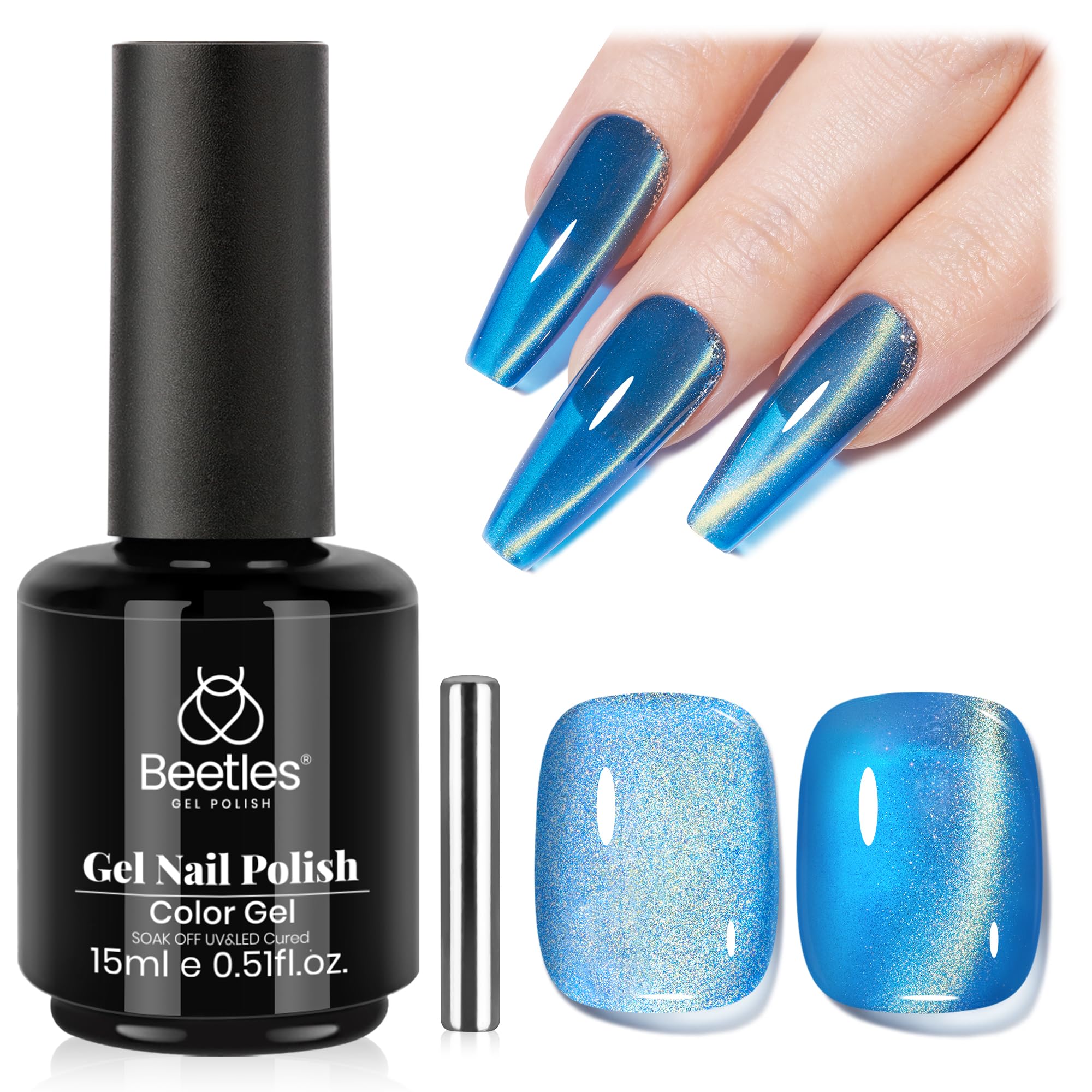 Stellar Whisper Nails  - 15ML Blue Glass Cat Eye Glitter Magnetic Gel Polish - Image 8