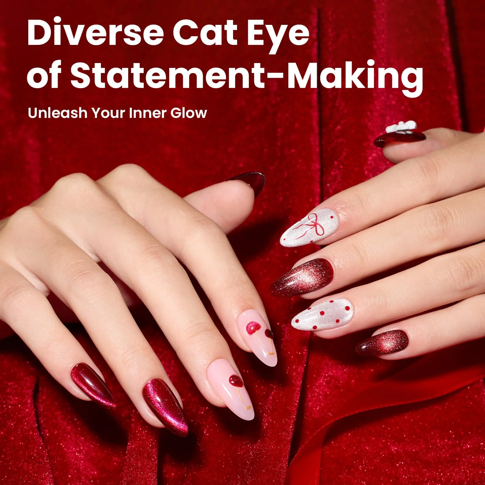 Sultry Burgundy Nails  - 6 Colors Burgundy Glitter Cat Eye Magnetic Fall Gel Polish Kit - Image 3