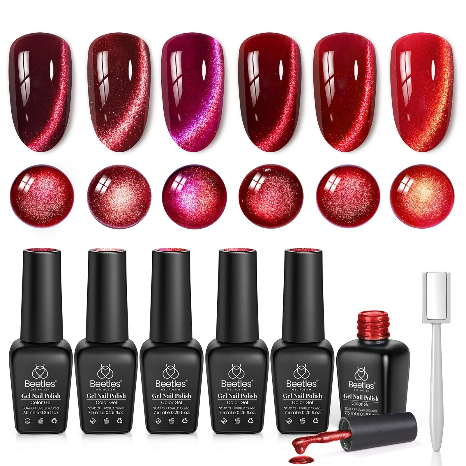 Sultry Burgundy Nails  - 6 Colors Burgundy Glitter Cat Eye Magnetic Fall Gel Polish Kit - Image 8