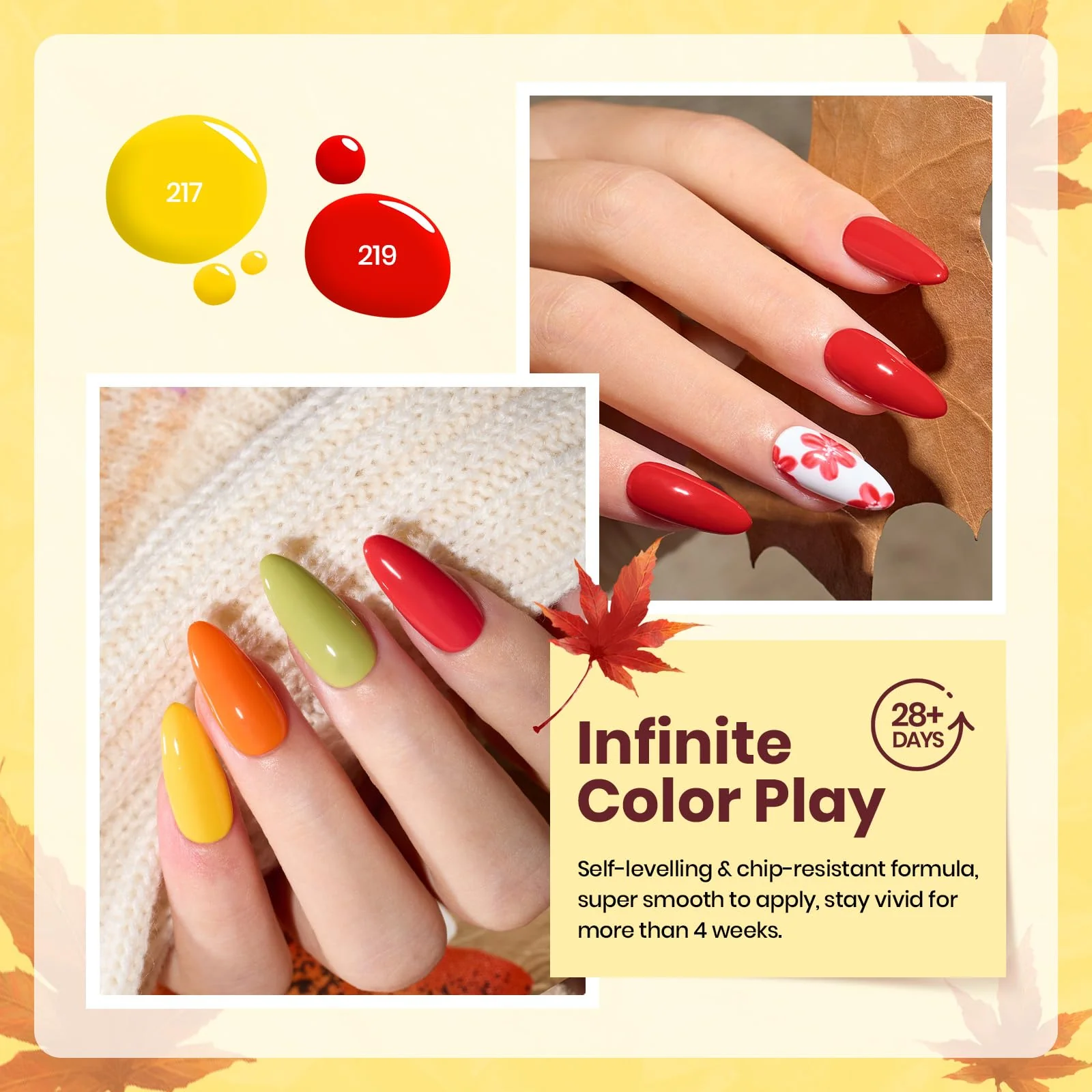 Sunset Leaves - 6 Autumn Colors Gel Polish Kit for Nails - Image 4