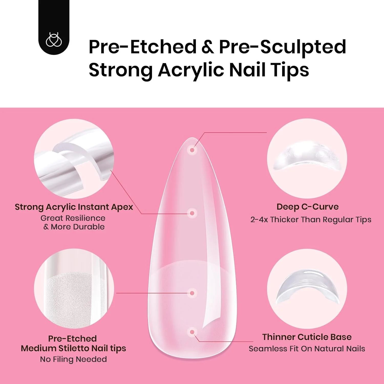 Tipex Medium Stiletto Half Matte Nail Tips Kit | 224pcs - Image 3