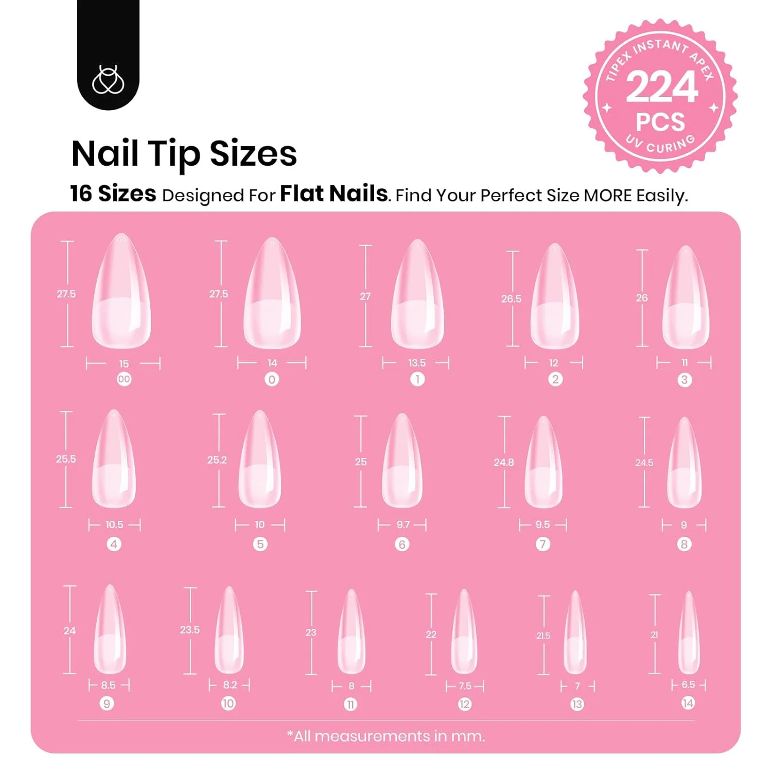 Tipex Medium Stiletto Half Matte Nail Tips Kit | 224pcs - Image 4
