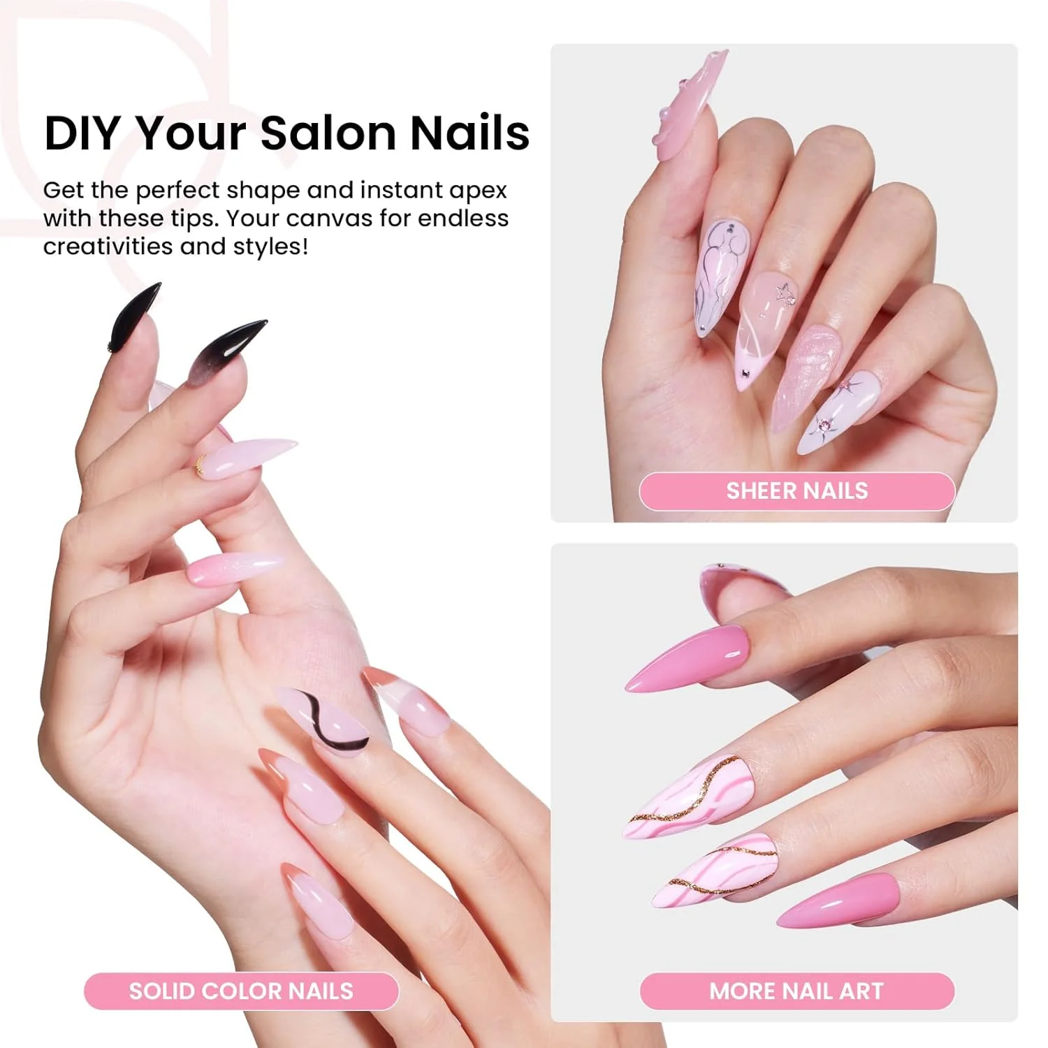 Tipex Medium Stiletto Half Matte Nail Tips Kit | 224pcs - Image 5