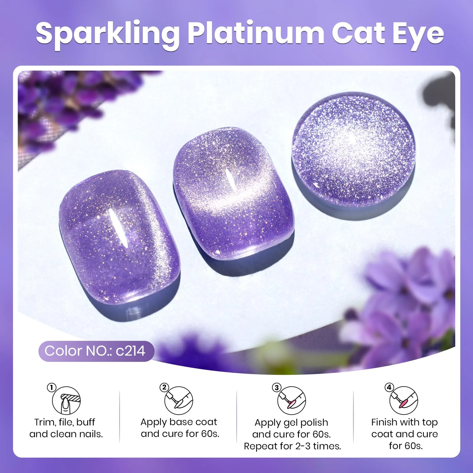 Twilight Lavender Cat Eye Nails  |15ml Gel Polish Silver Nail Colors - Image 2