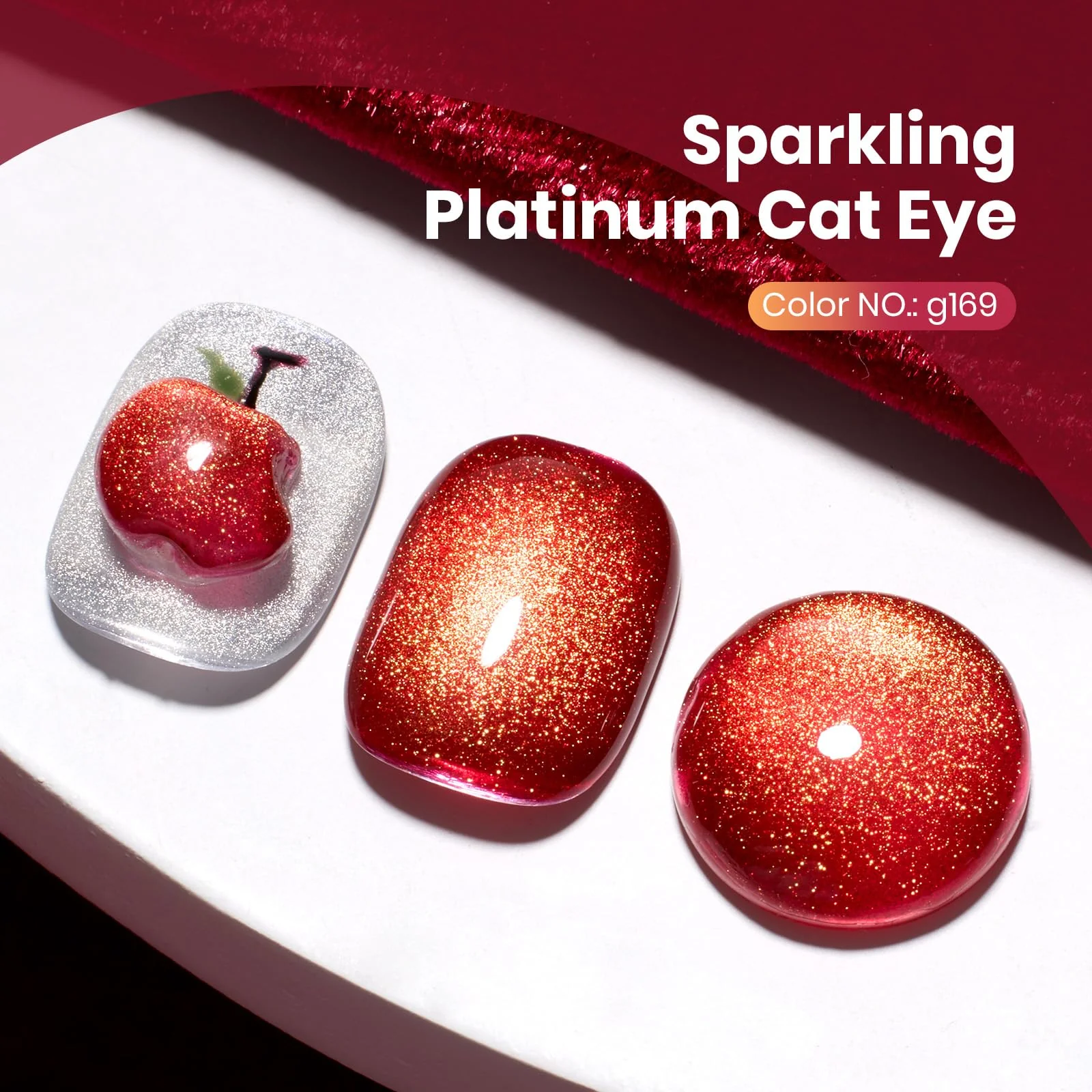 Twilight Toast Nails - 15ML Cherry Red Glass Magnetic Cat Eye Glitter Gel Nail Polish - Image 2