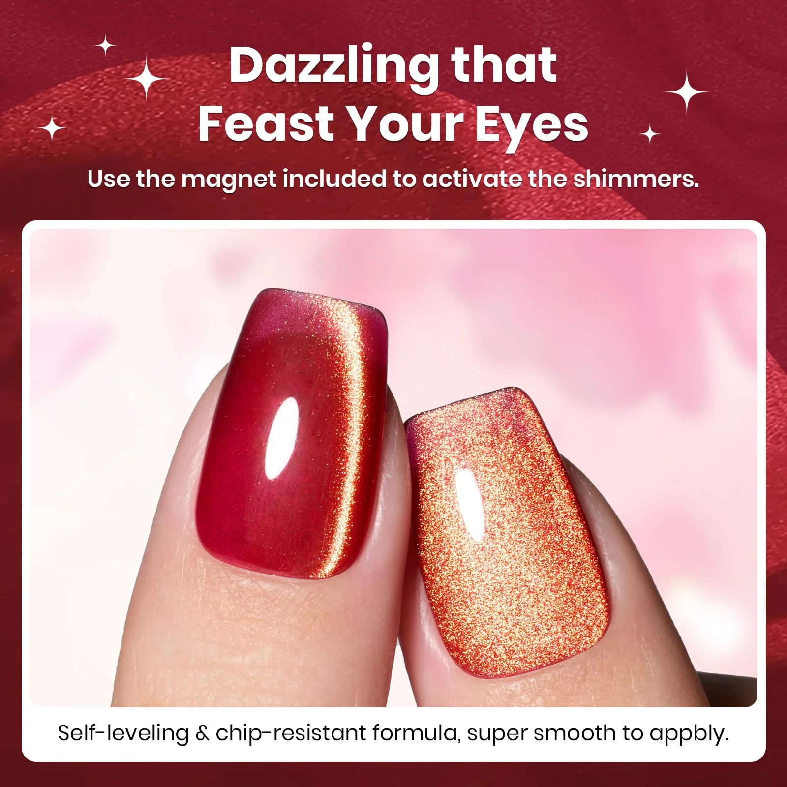Twilight Toast Nails - 15ML Cherry Red Glass Magnetic Cat Eye Glitter Gel Nail Polish - Image 6