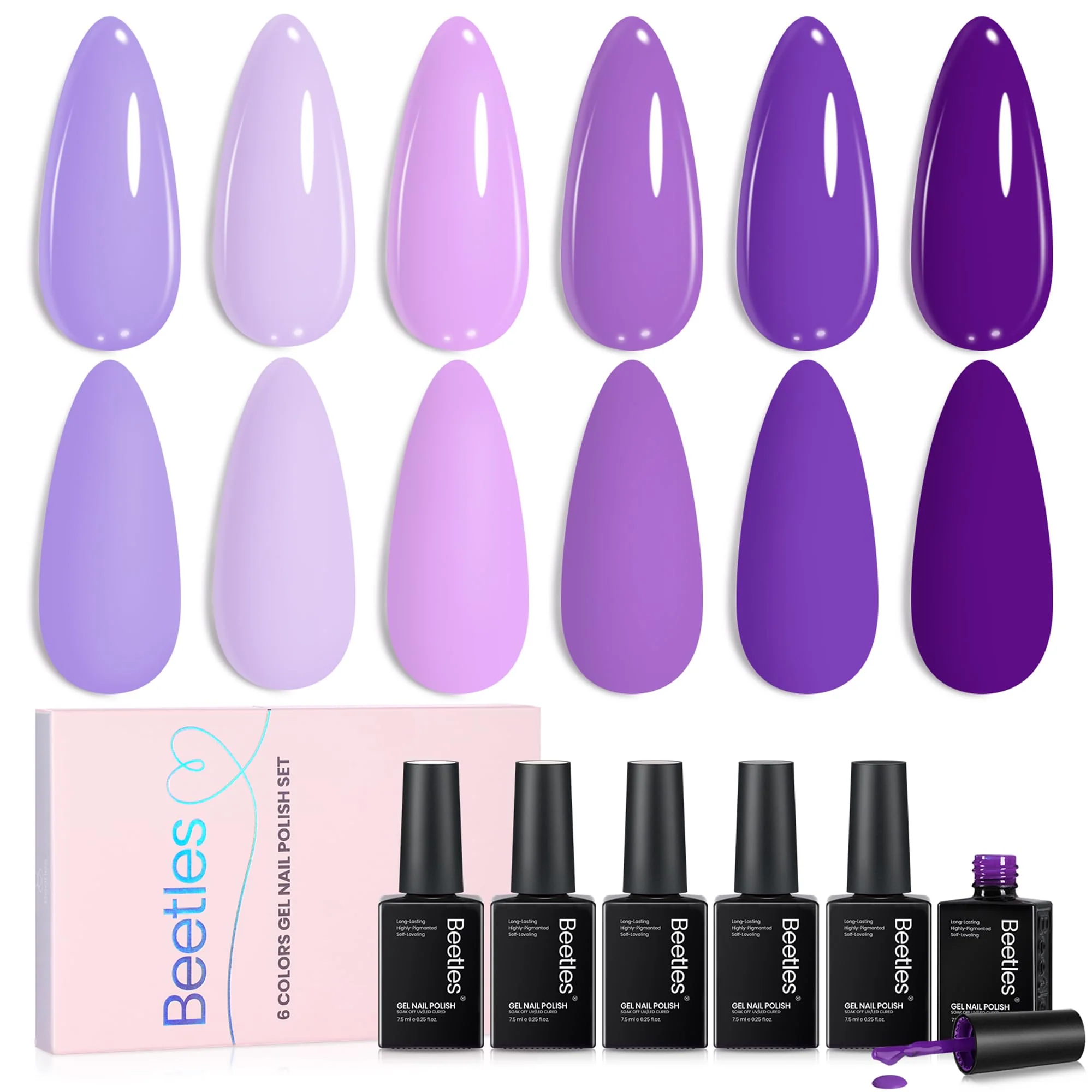 Violet Letter -  6 Colors Light and Dark Purple Colors Gel Nail Set Polish - Image 8