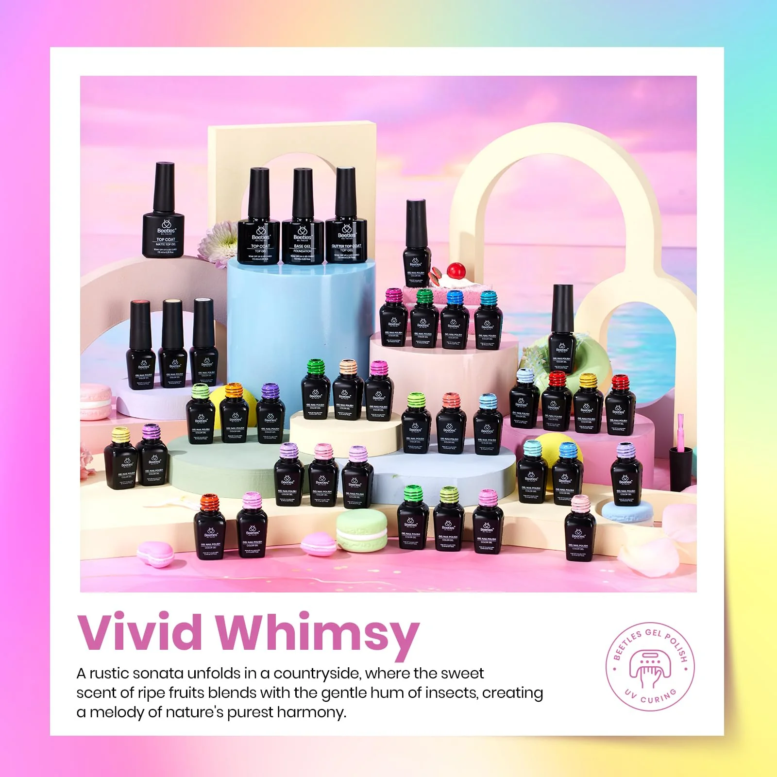 Vivid Whimsy | 36 Nail Pastel Glitter Neon Rainbow Bright Gel Polish Colors Summer Nails - Image 3