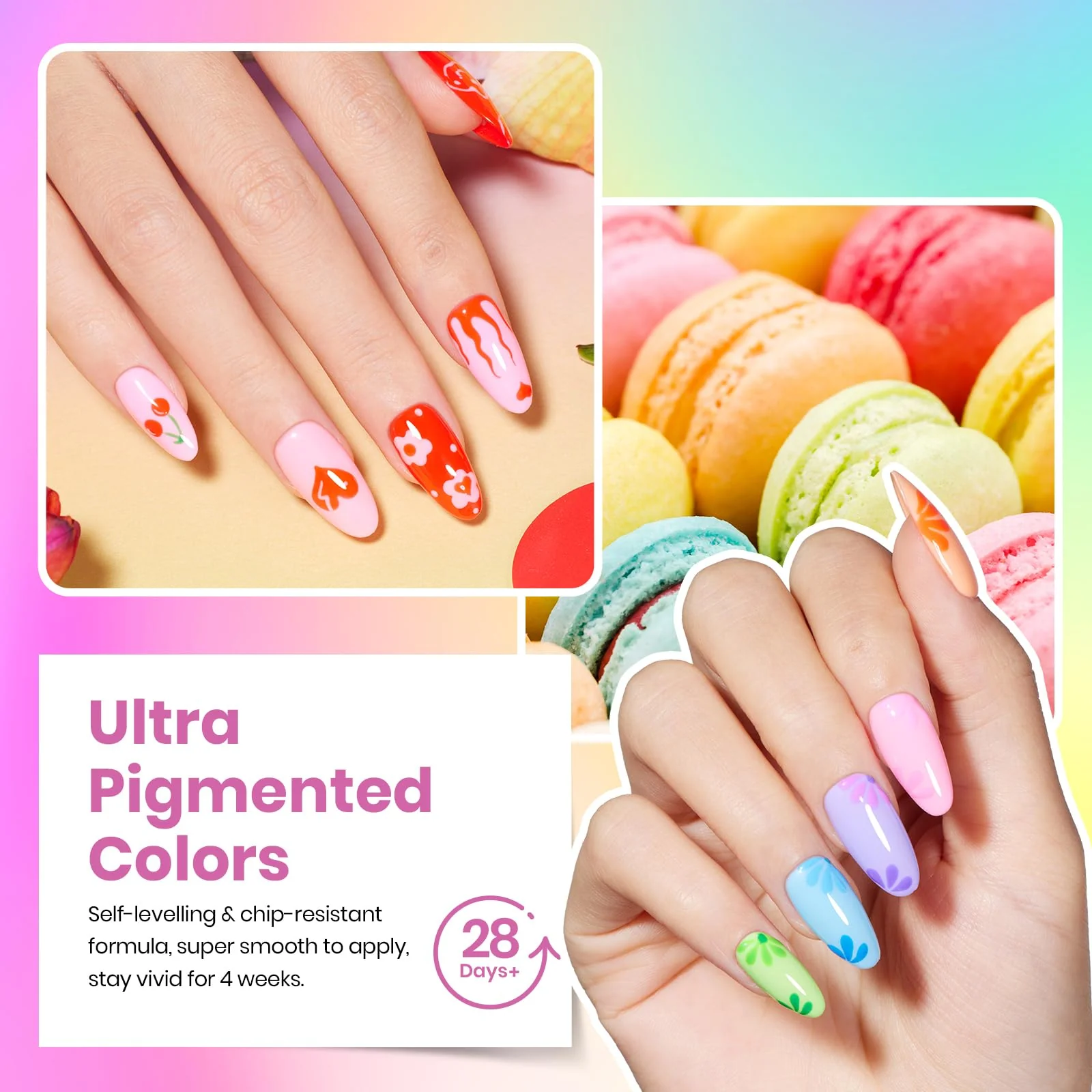 Vivid Whimsy | 36 Nail Pastel Glitter Neon Rainbow Bright Gel Polish Colors Summer Nails - Image 5