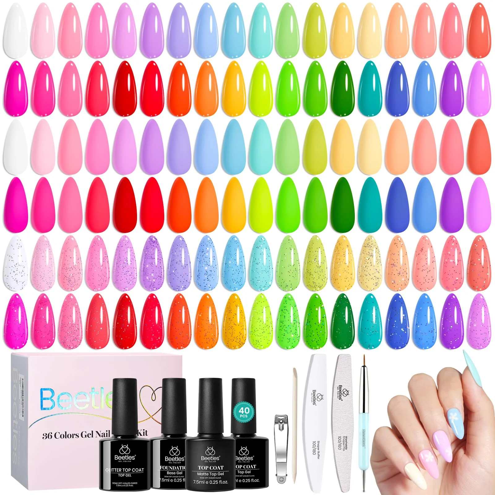 Vivid Whimsy | 36 Nail Pastel Glitter Neon Rainbow Bright Gel Polish Colors Summer Nails - Image 7